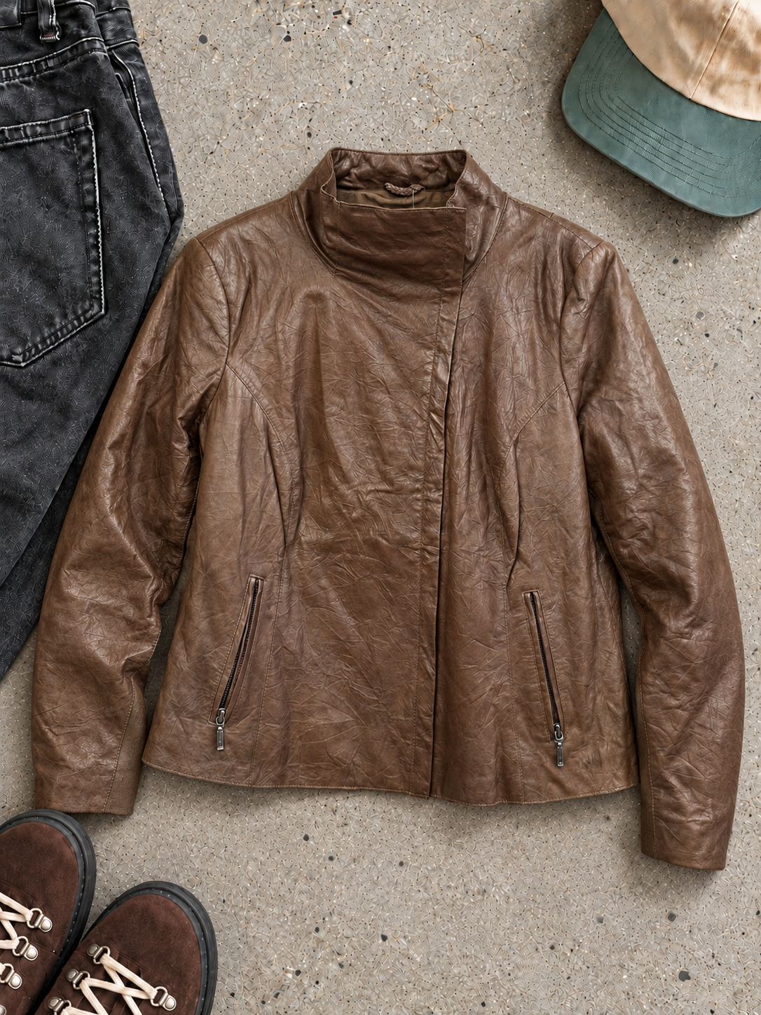 1980s Brown Biker Deri Ceket