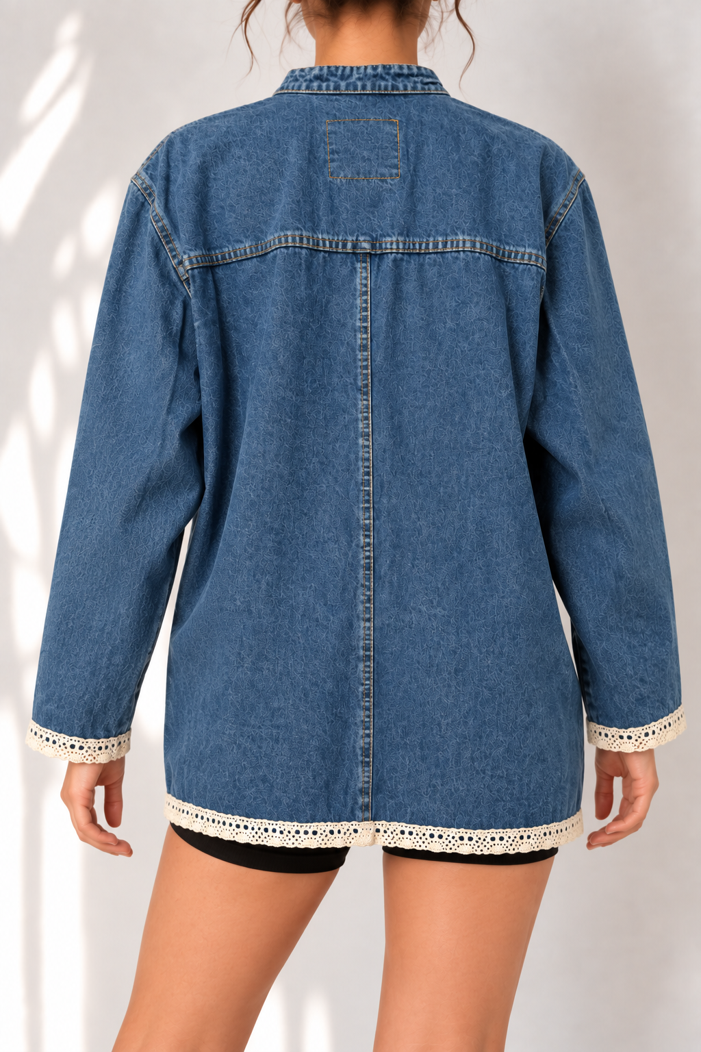 1980s Dantel Biyeli Blue Denim Ceket