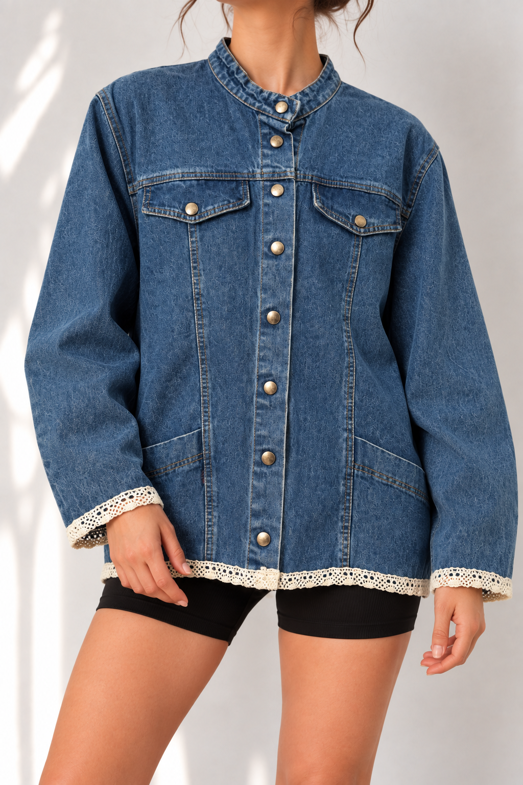 1980s Dantel Biyeli Blue Denim Ceket