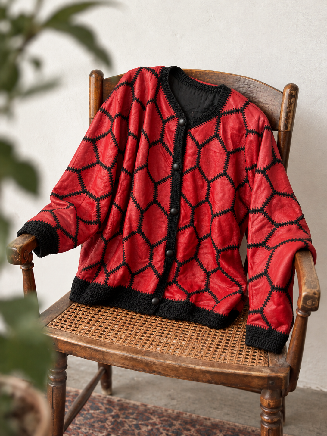 1980s Örgü Detaylı Boho Ceket