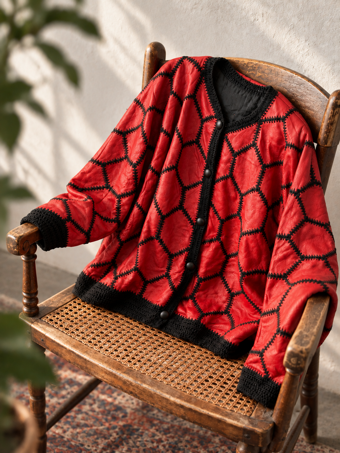 1980s Örgü Detaylı Boho Ceket