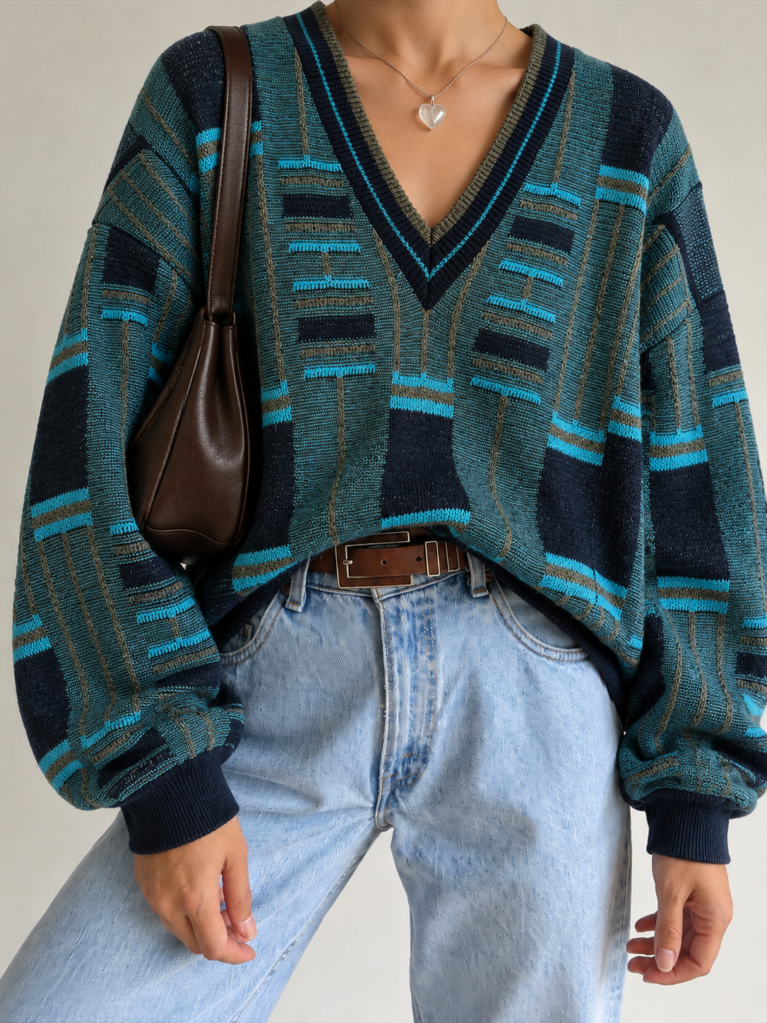1980s V-Neck Örgü Kazak