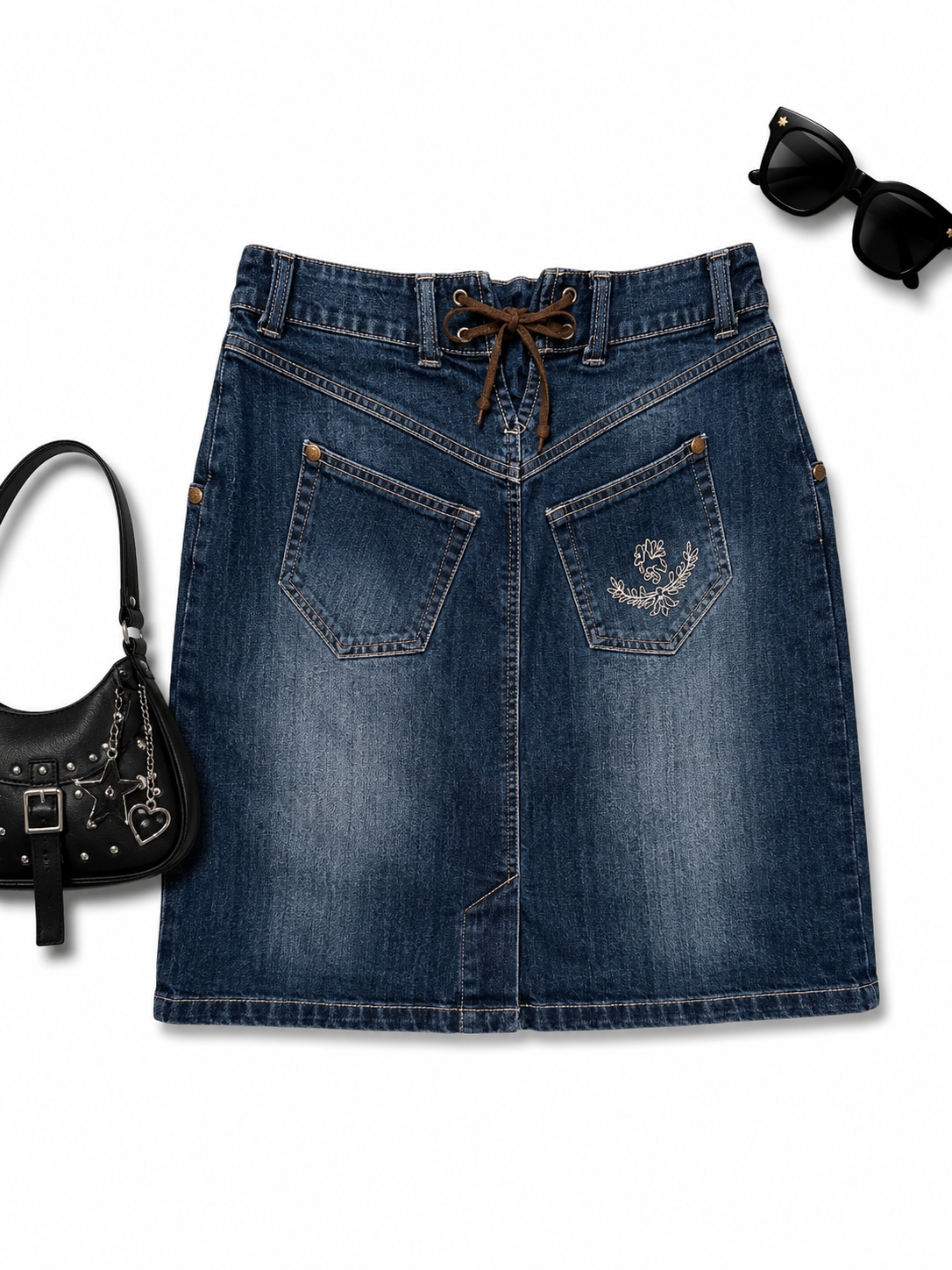 1990s Bavyera Denim Nakışlı Etek