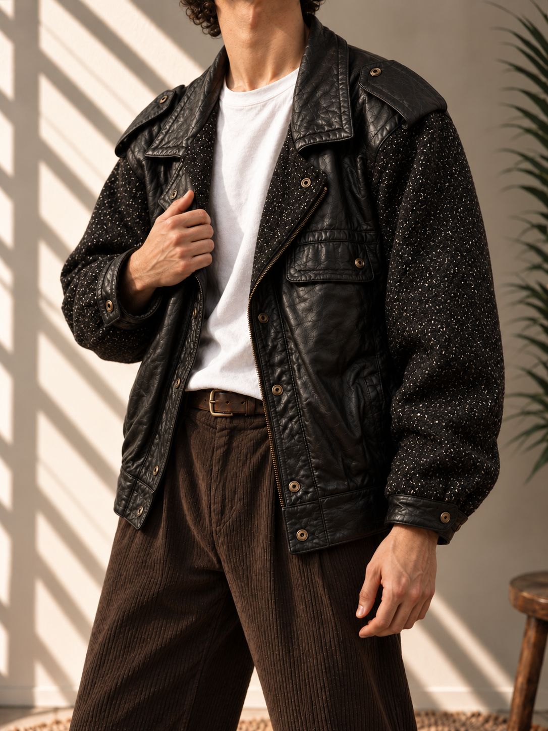 1990s David Benjamin Kırçıllı Kollu Bomber Deri Ceket