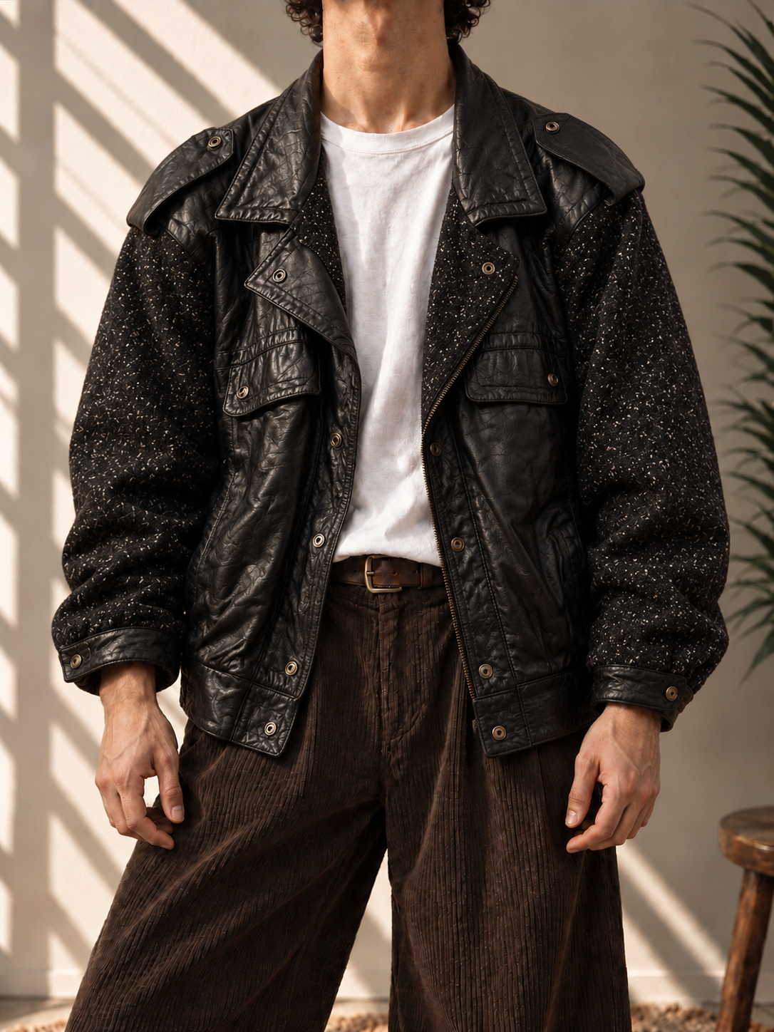 1990s David Benjamin Kırçıllı Kollu Bomber Deri Ceket