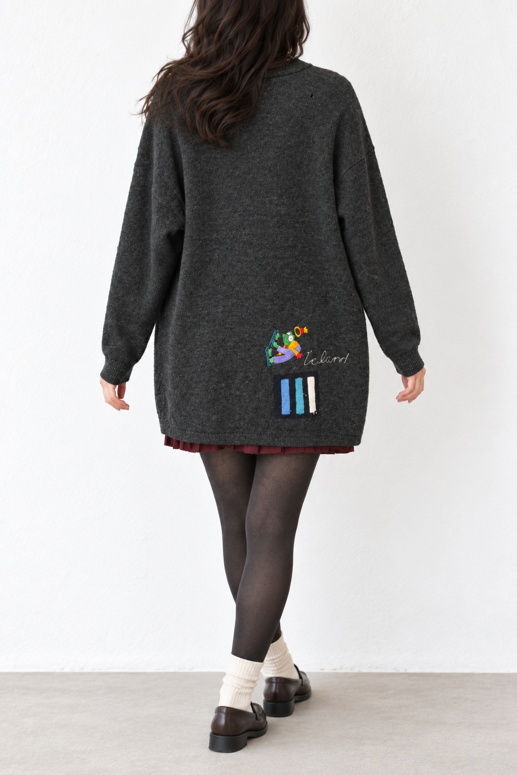 1990s Drops Charcoal Örgü Hırka