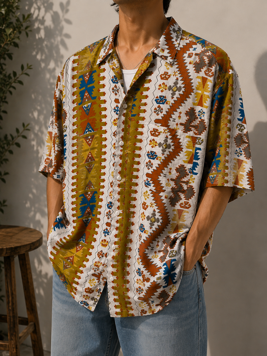 1990s Etnik Kilim Motifli Gömlek