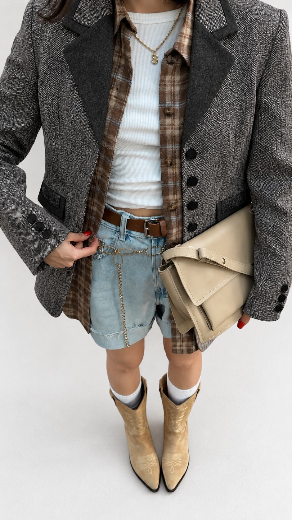 1990s Melange Contrast Blazer Ceket