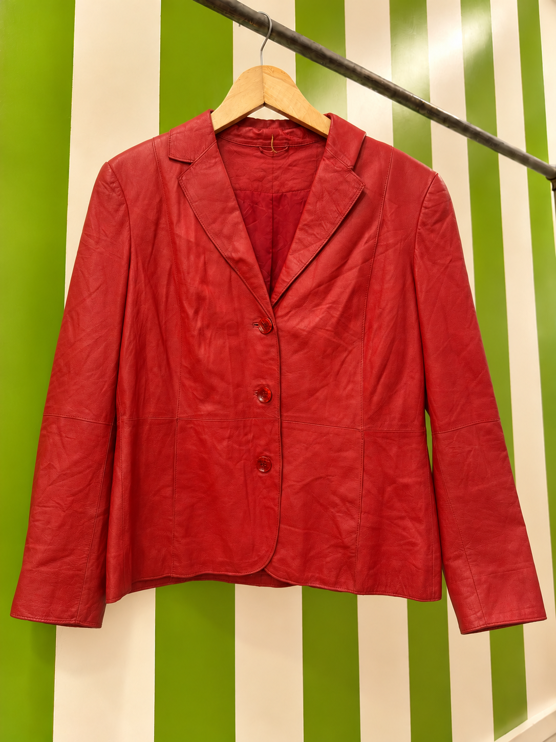 1990s Red Three-Button Blazer Deri Ceket