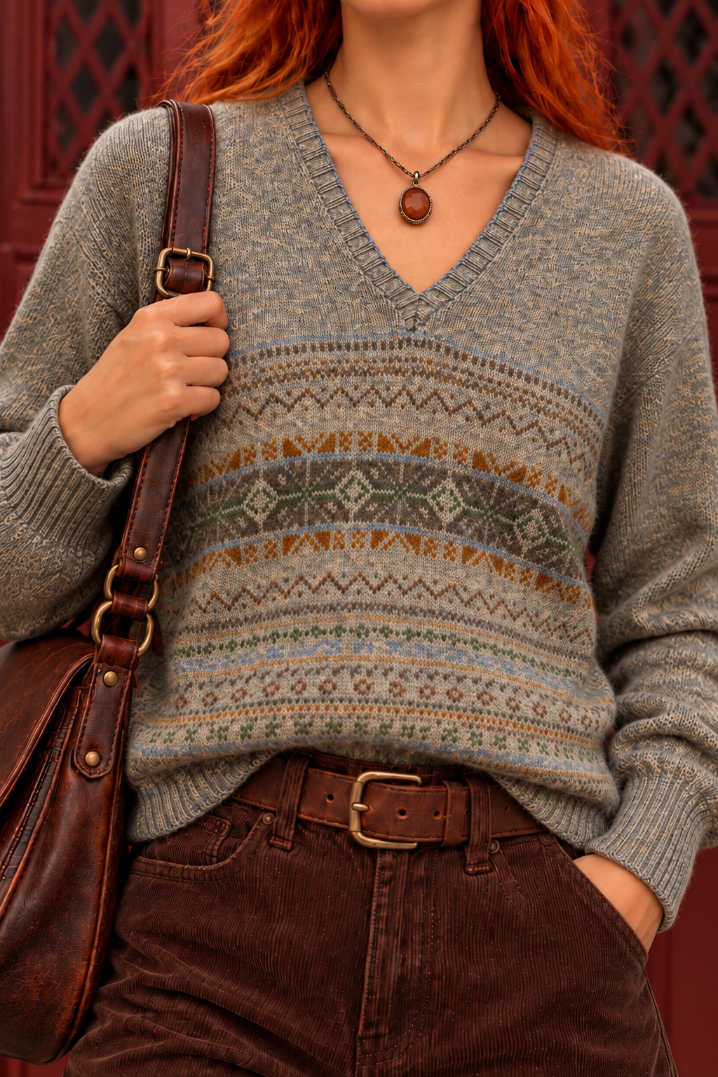 1990s V-Neck İskandinav Kazak