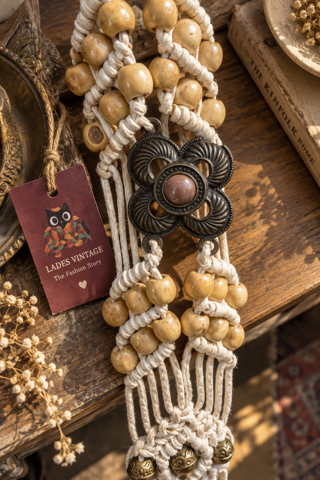 70/80s Ahşap Boncuklu Boho Kemer