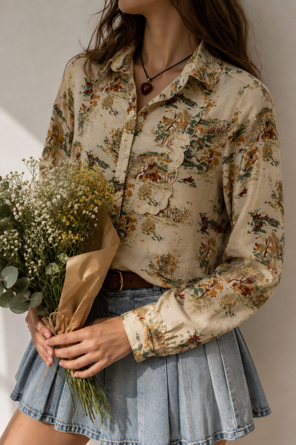 70s Fırfır/Toile de Jouy Tarz Gömlek