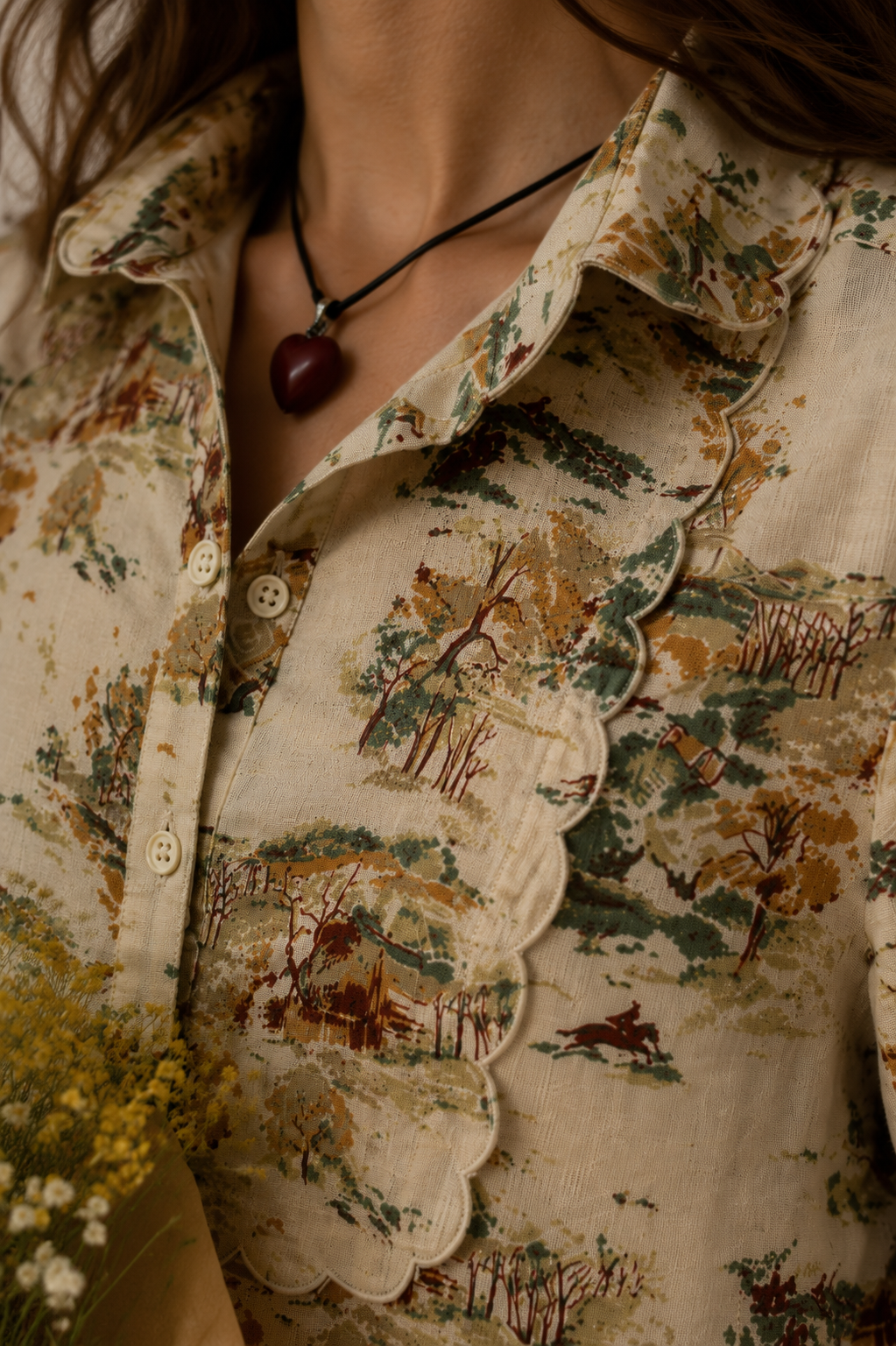 70s Fırfır/Toile de Jouy Tarz Gömlek