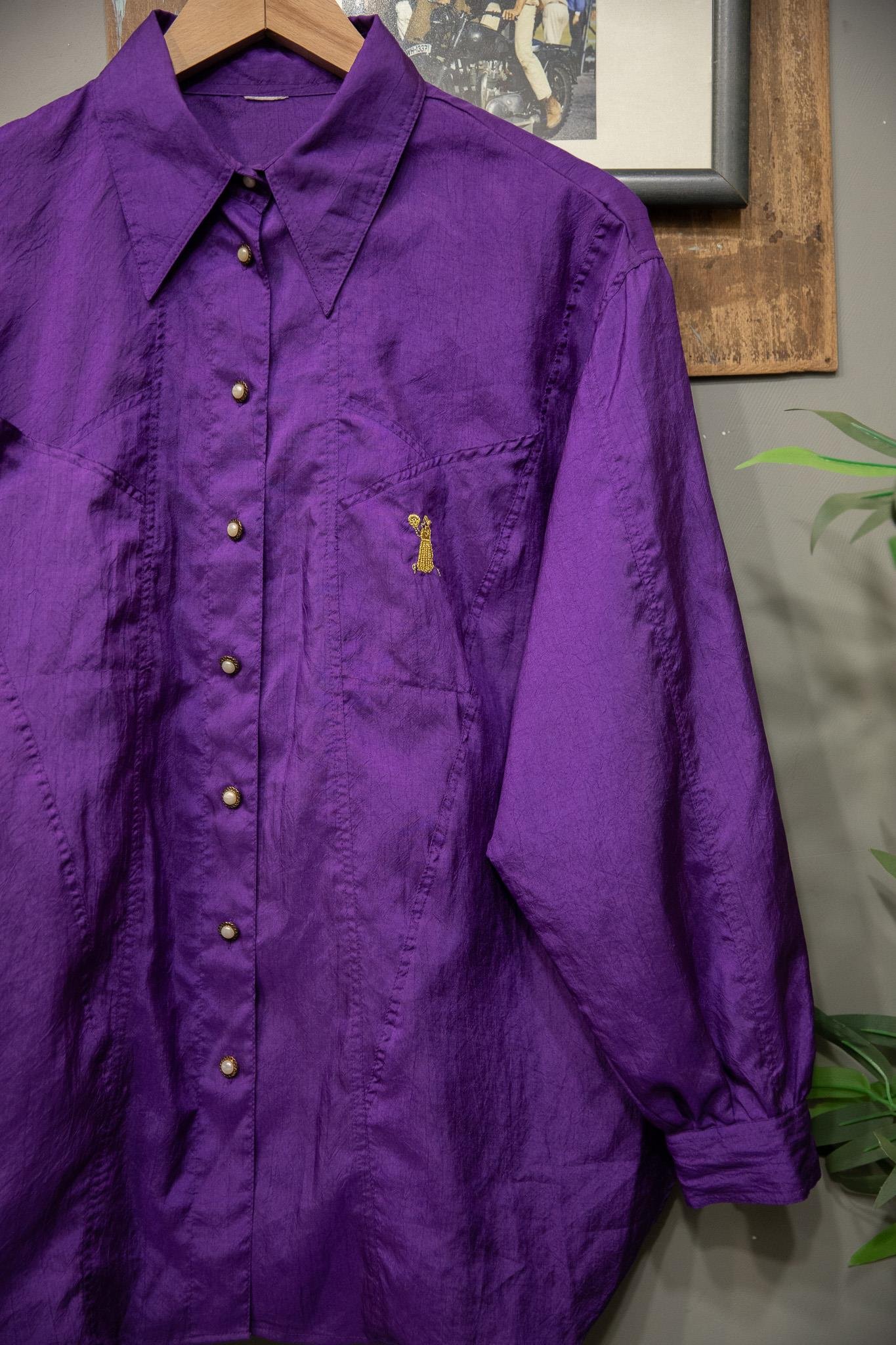 70s France Purple Tasarım Kadın Gömlek