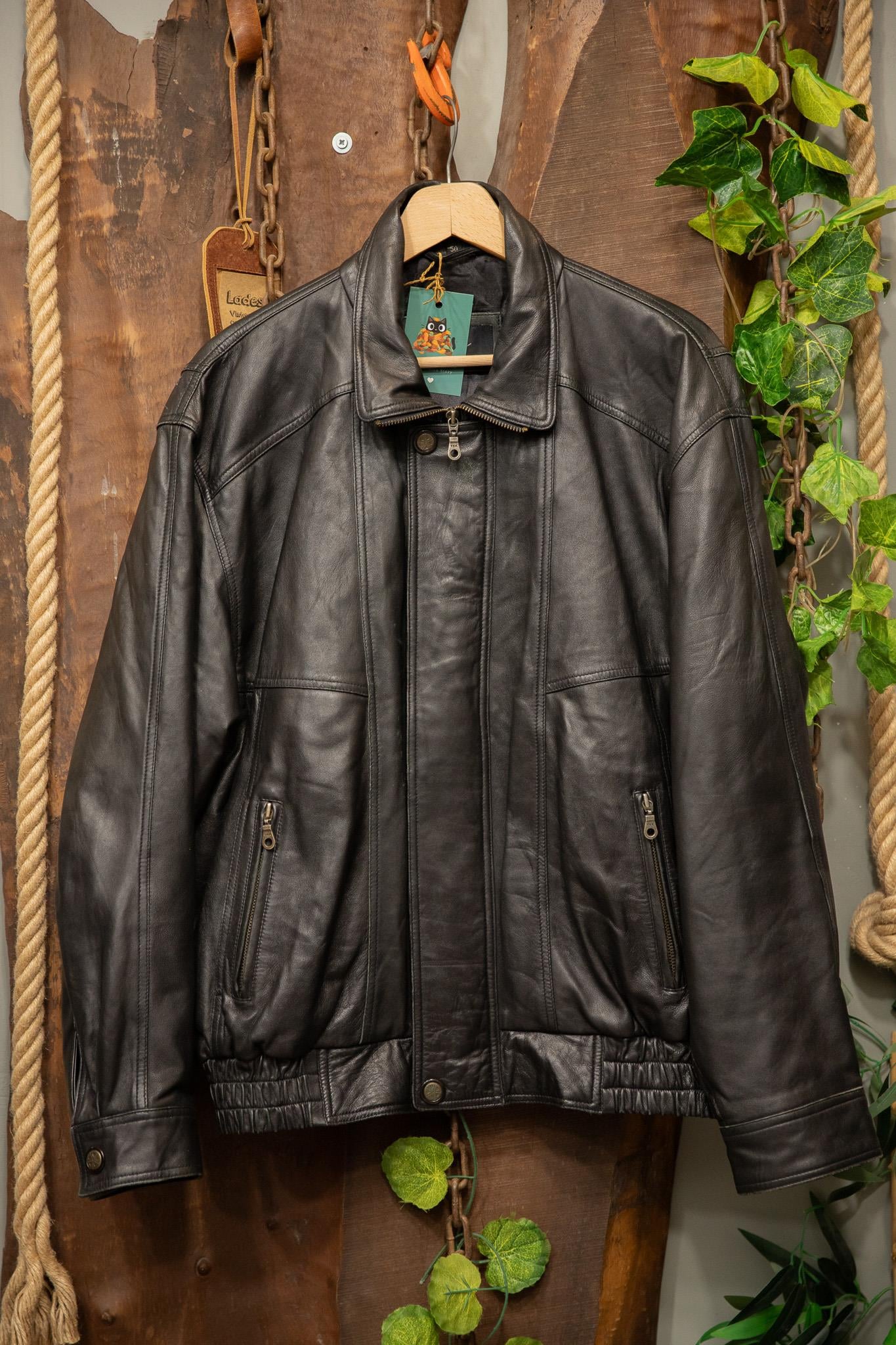 80s-90s Bomber Black Deri Ceket