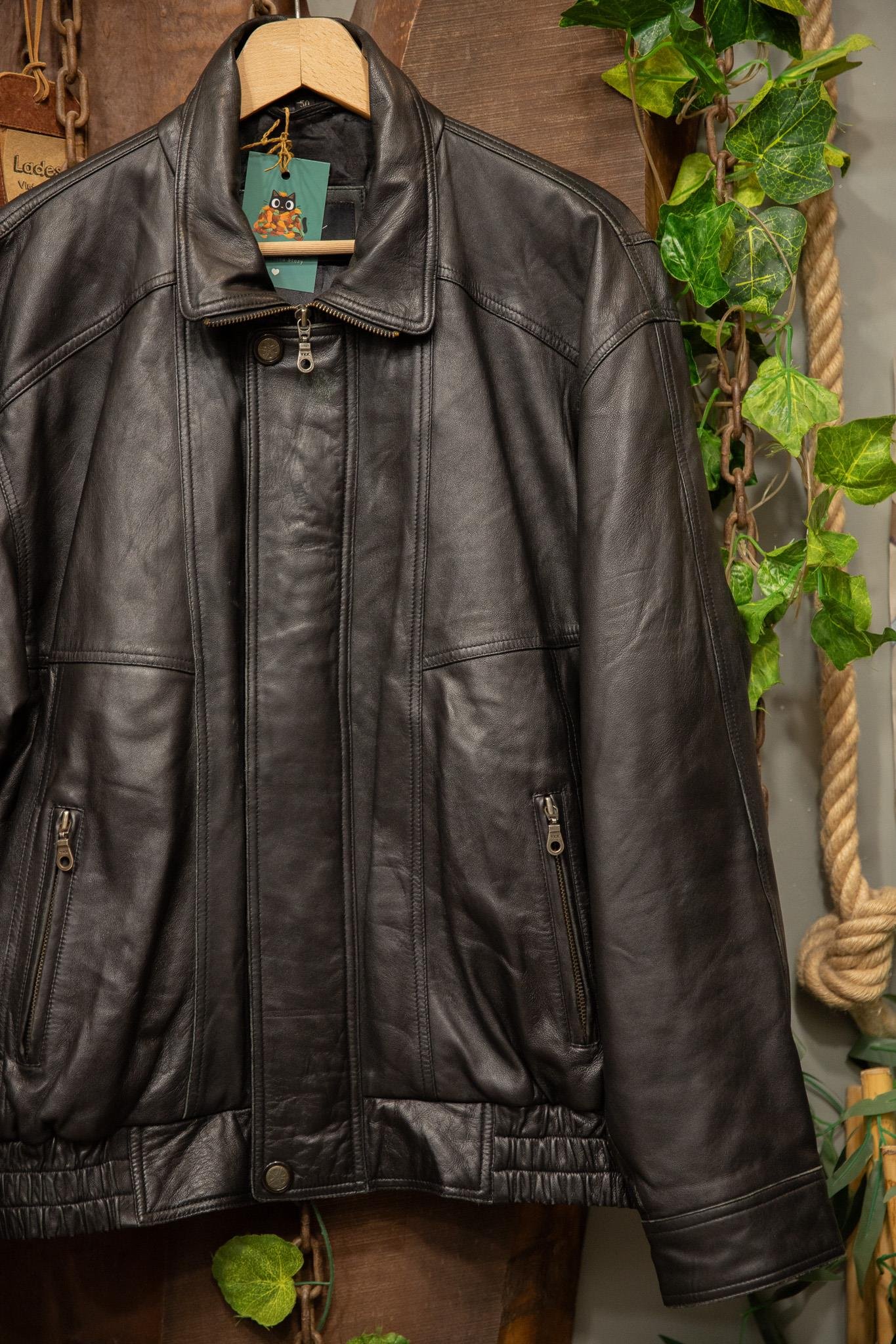 80s-90s Bomber Black Deri Ceket