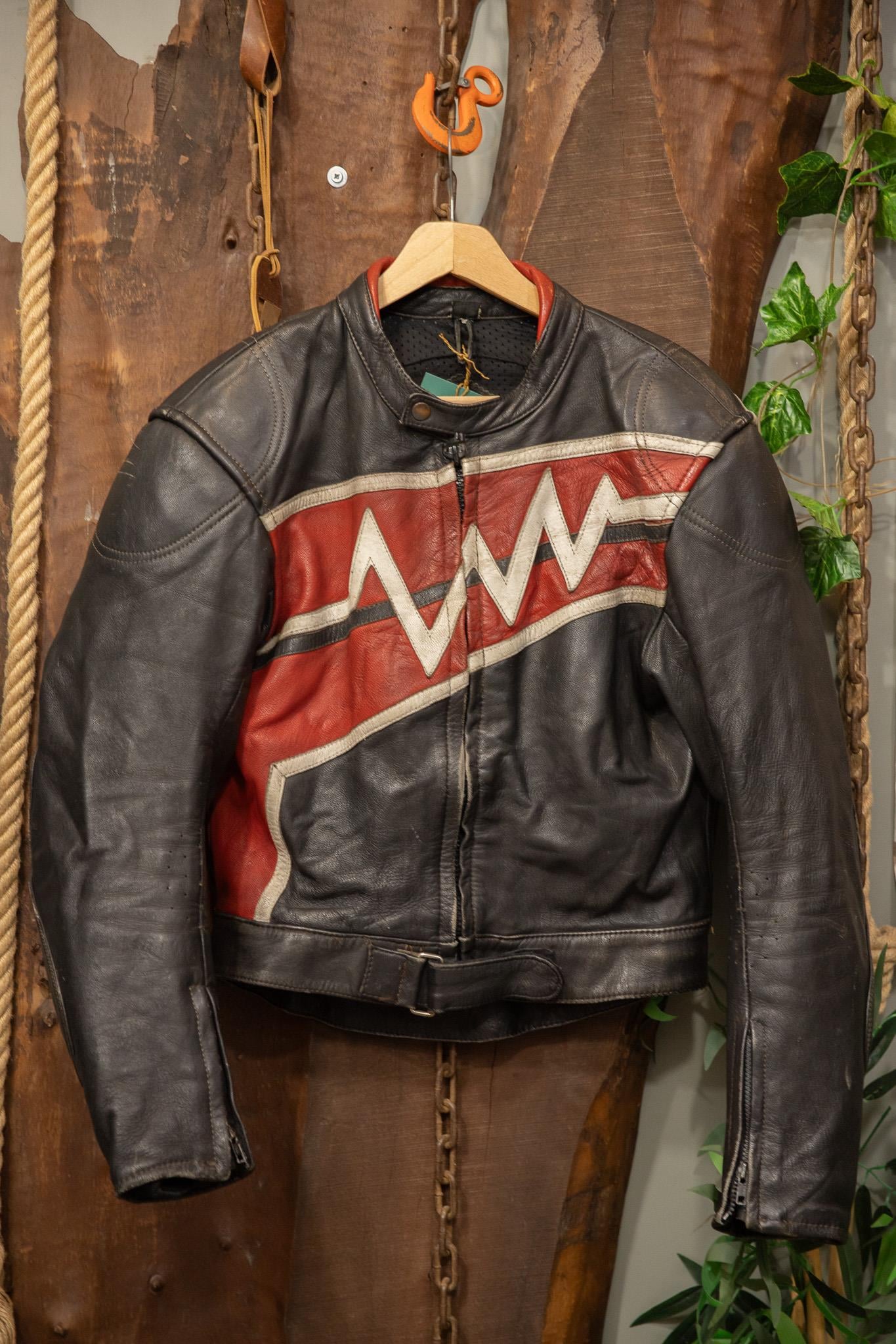 80's Biker Red Moto Deri Ceket