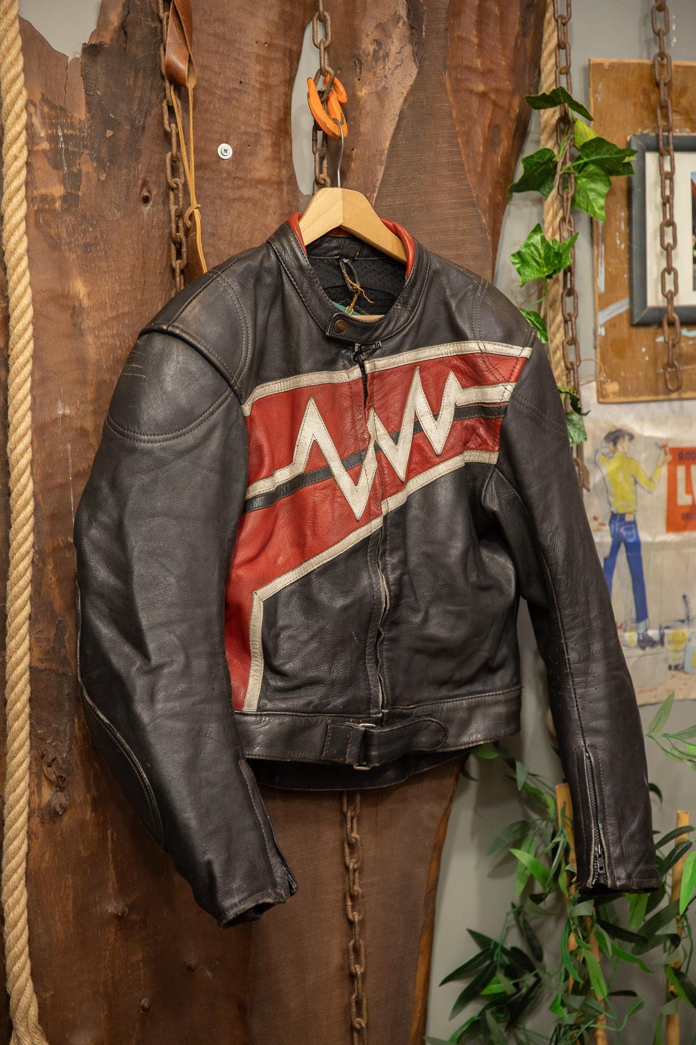 80's Biker Red Moto Deri Ceket