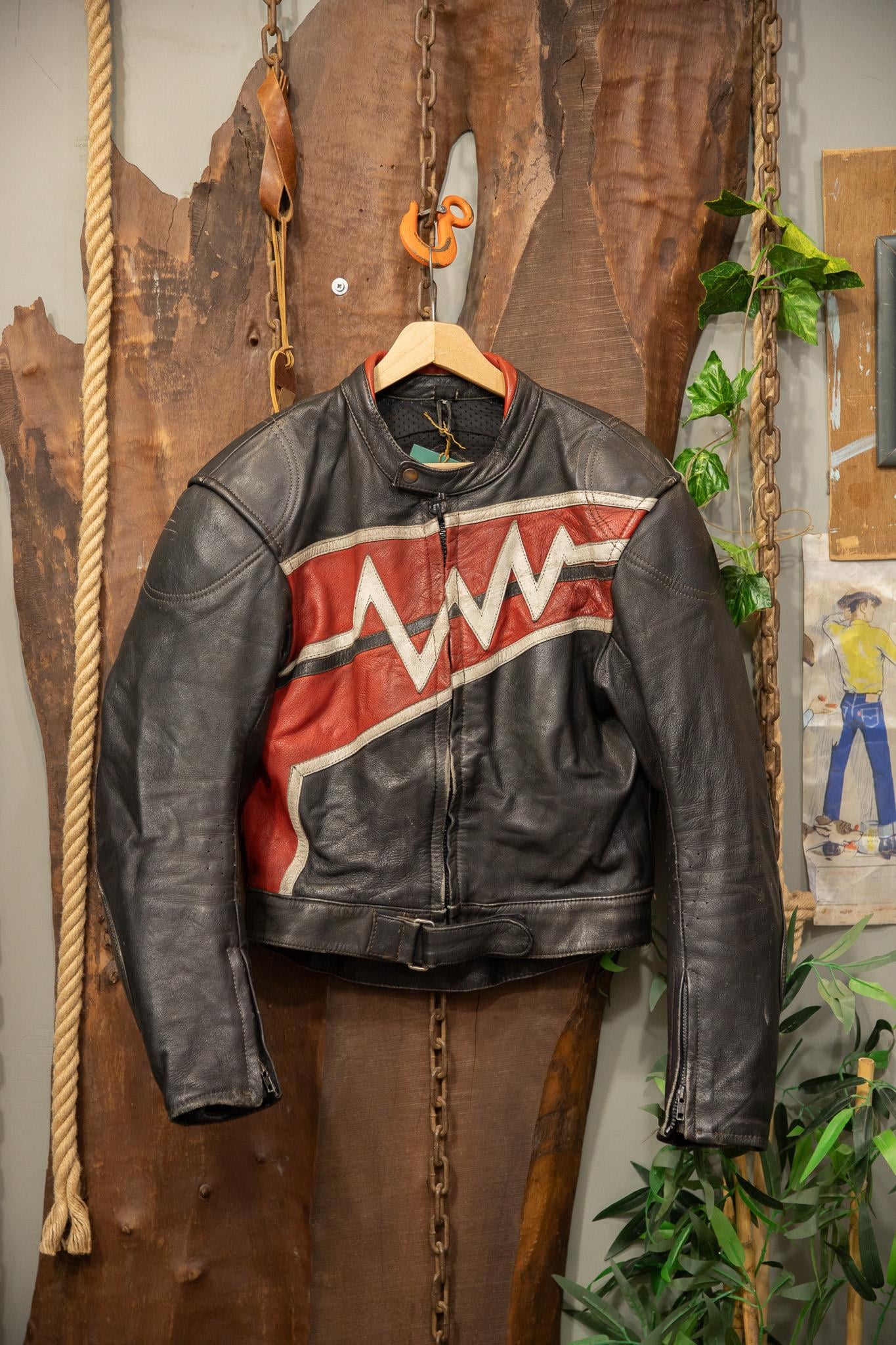 80's Biker Red Moto Deri Ceket
