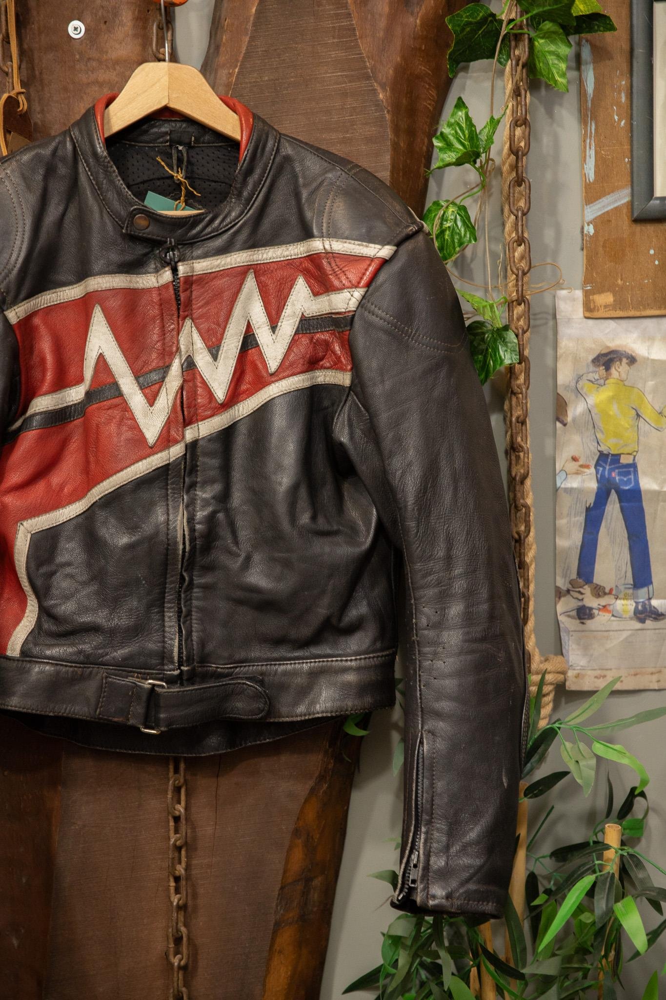 80's Biker Red Moto Deri Ceket