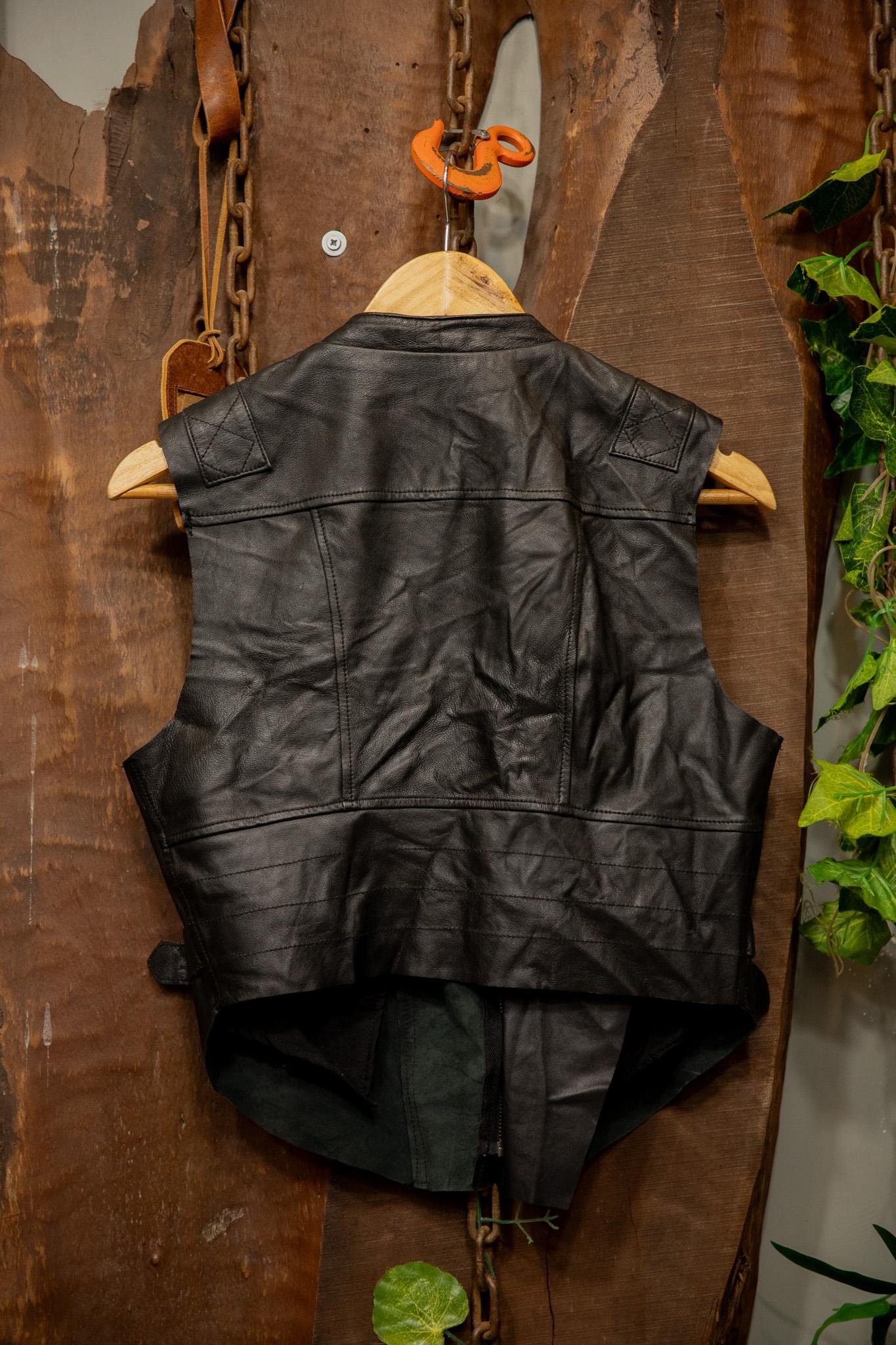 80's Biker Vest Black Deri Yelek