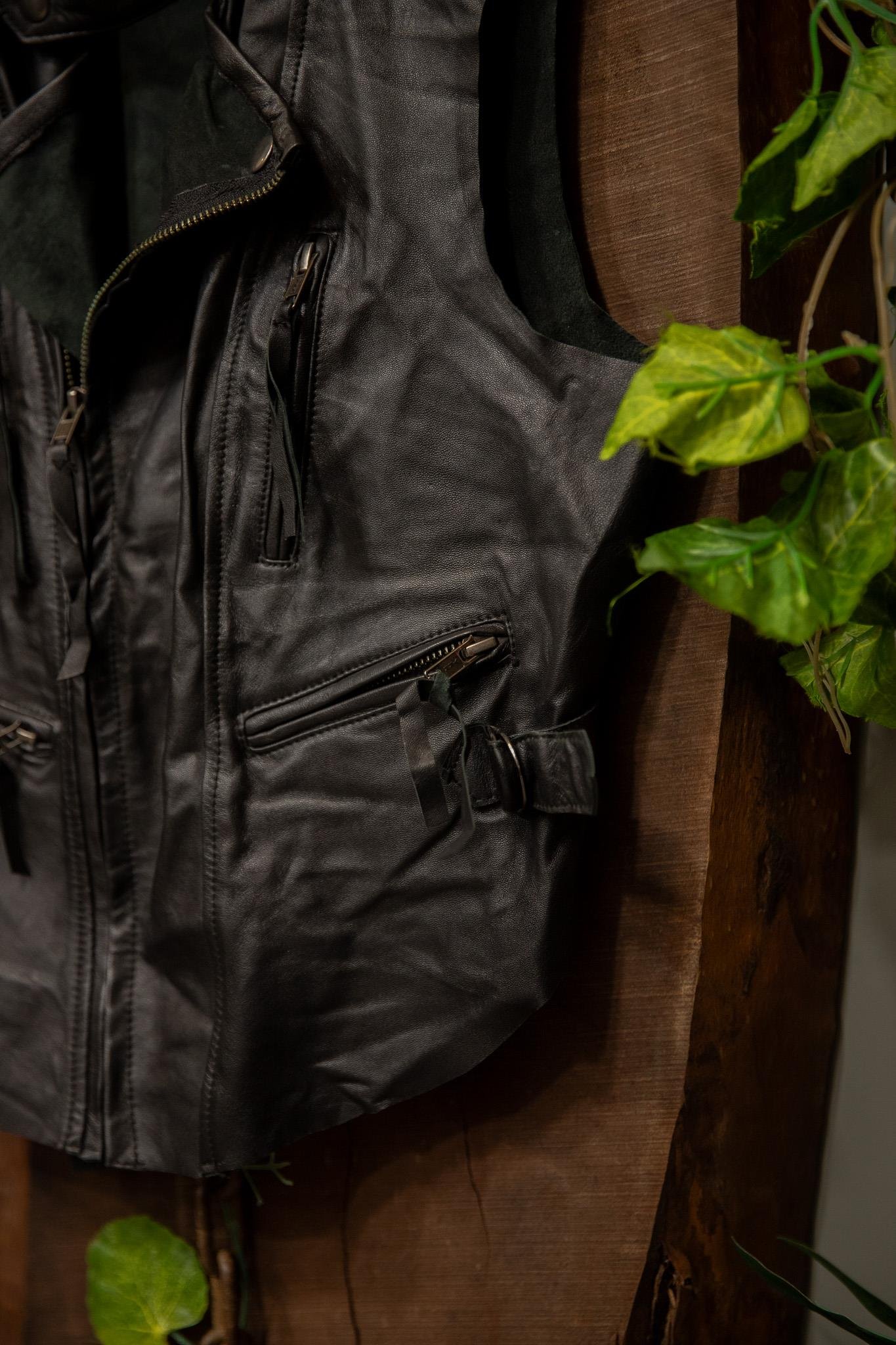 80's Biker Vest Black Deri Yelek