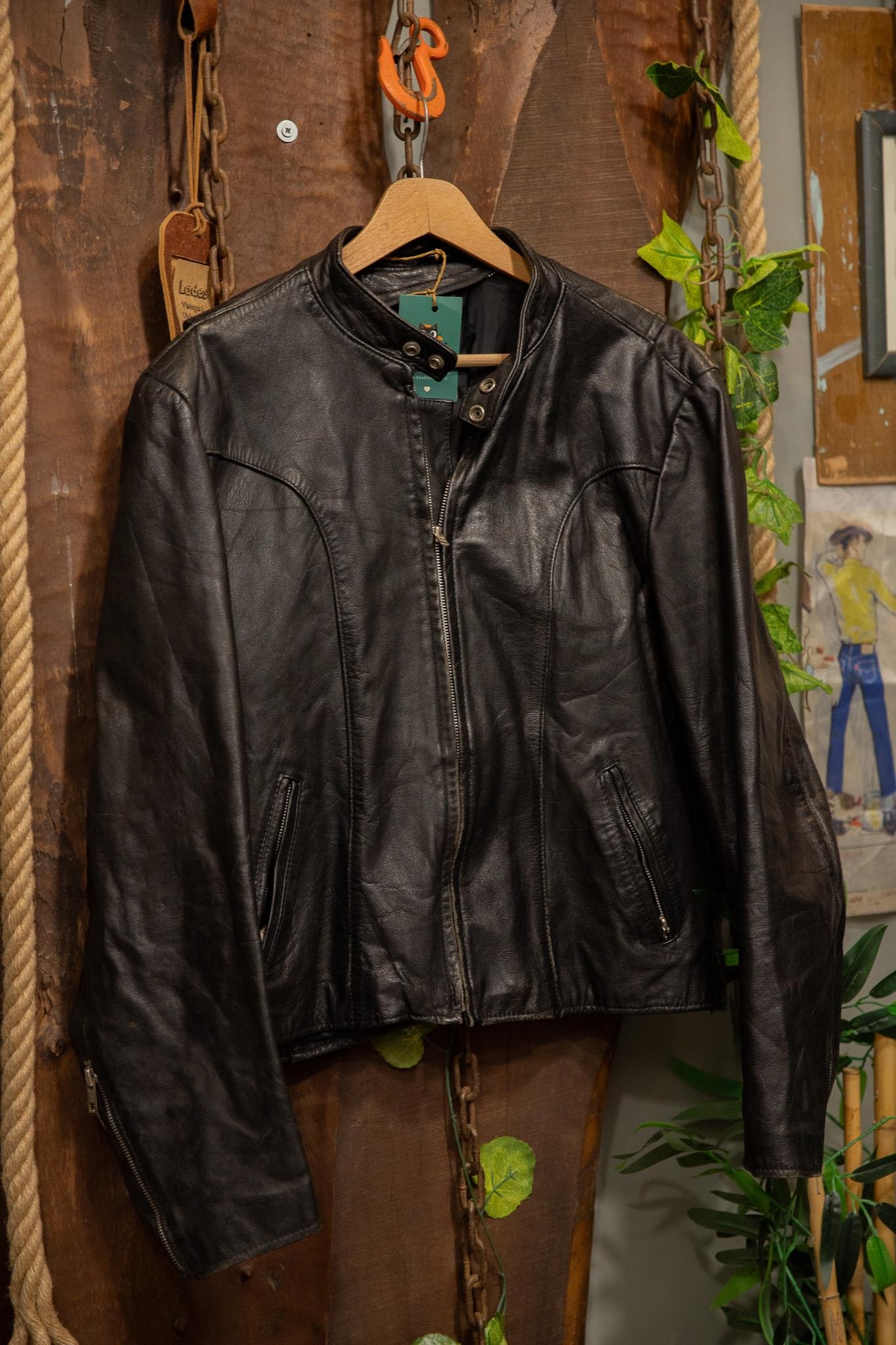 80's Black Biker Eskitme Deri Ceket