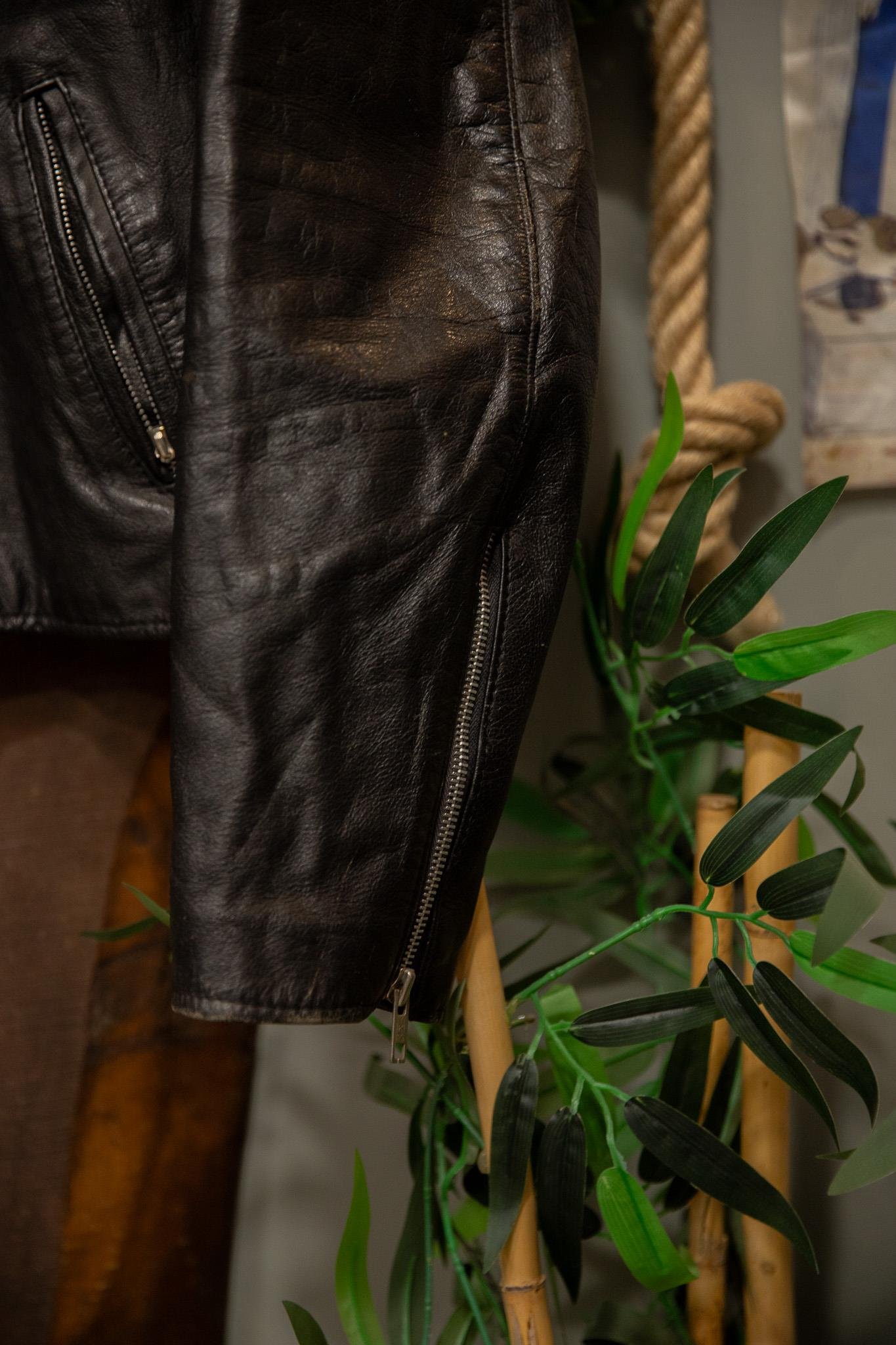 80's Black Biker Eskitme Deri Ceket