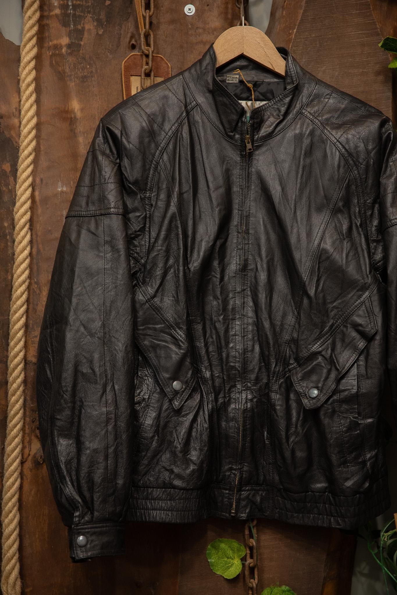 80's Black Oversize Bomber Deri Ceket