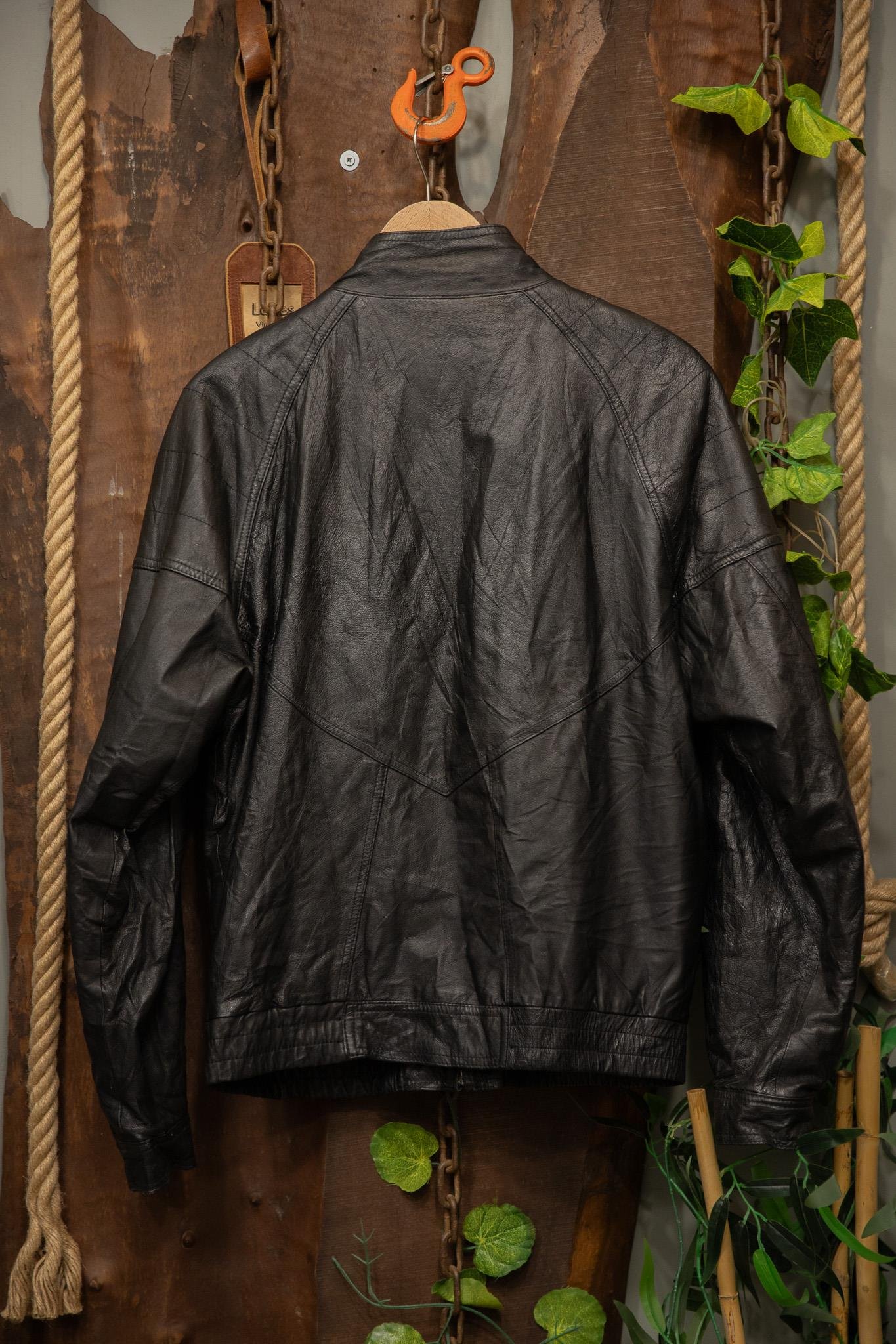 80's Black Oversize Bomber Deri Ceket