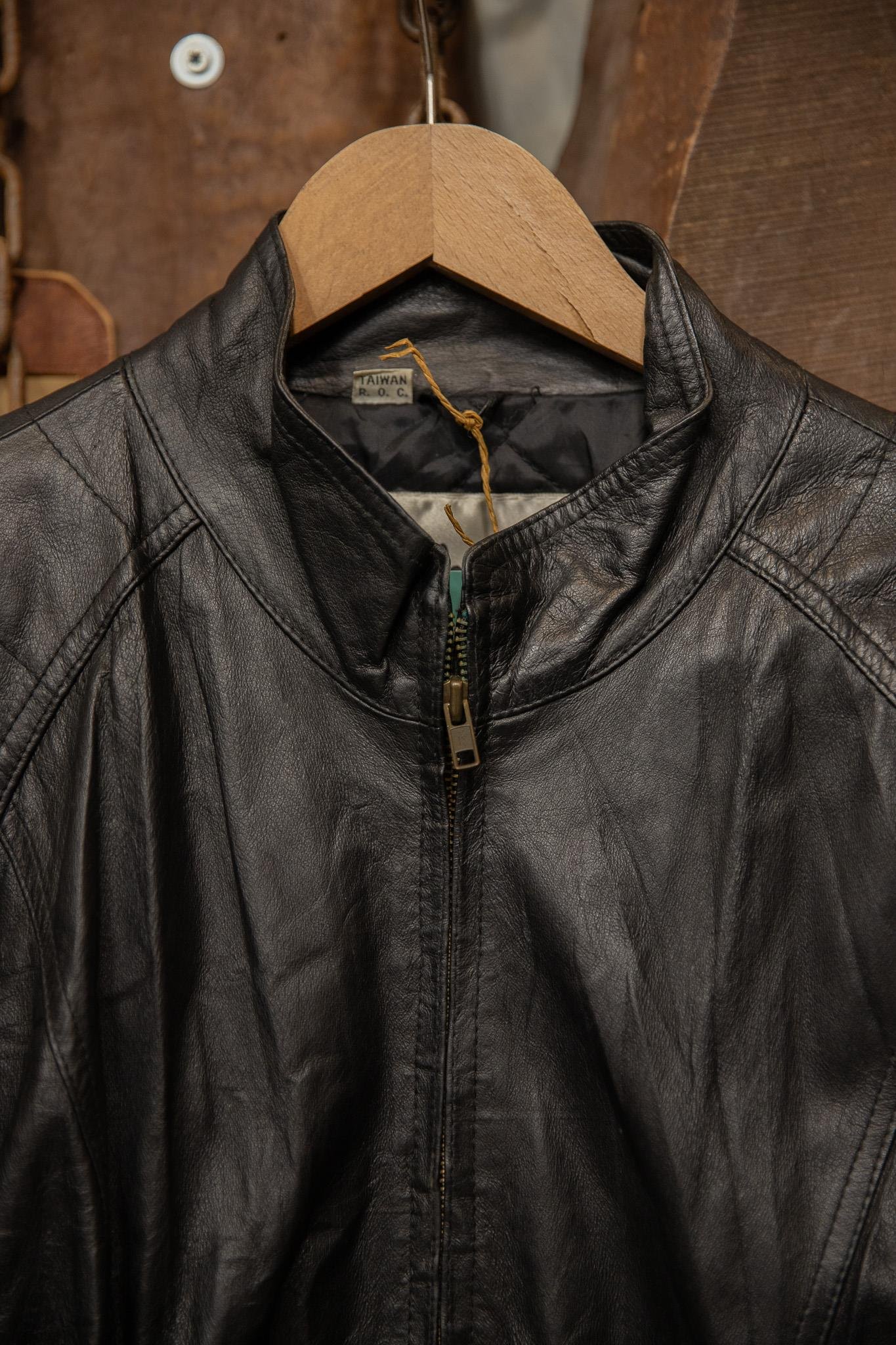 80's Black Oversize Bomber Deri Ceket