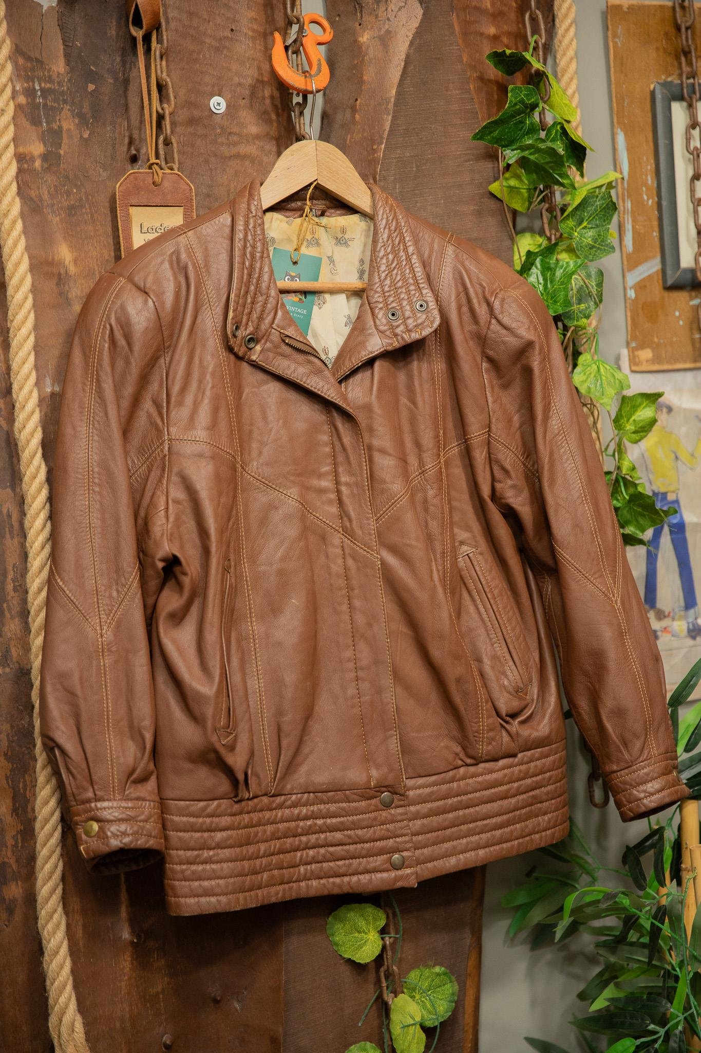 80's Brown Classic Bomber Deri Ceket