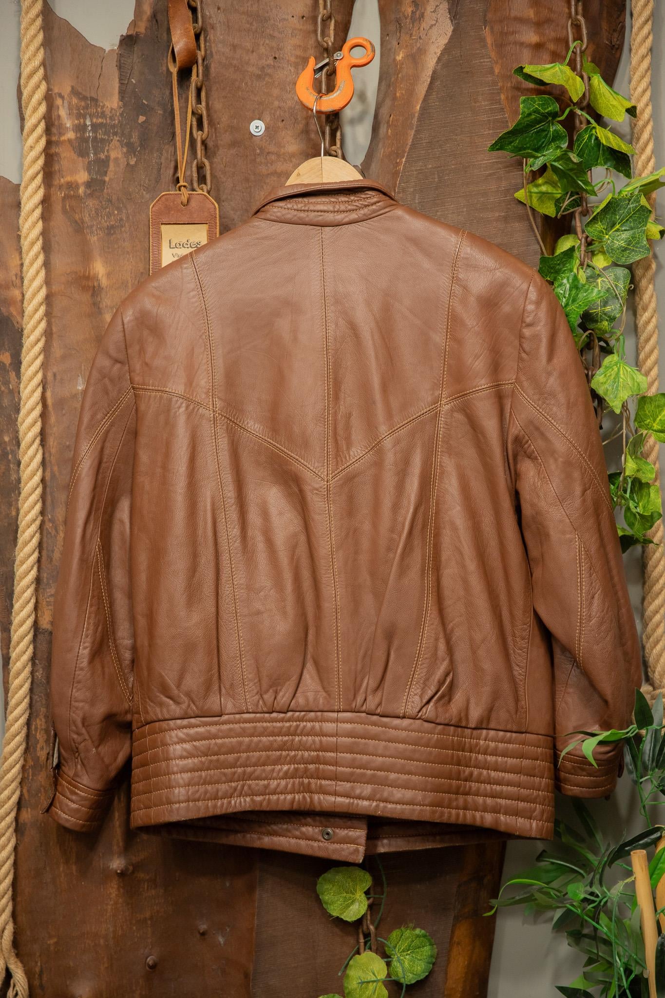 80's Brown Classic Bomber Deri Ceket