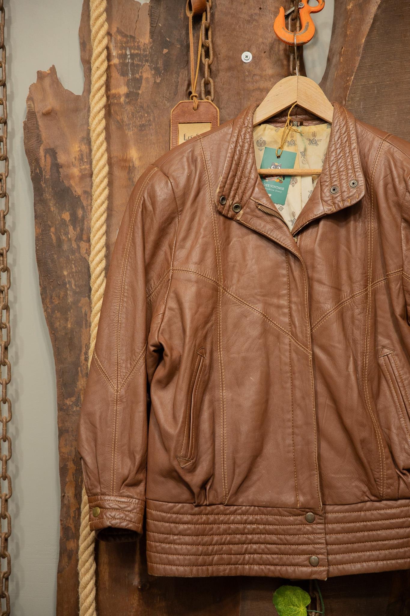 80's Brown Classic Bomber Deri Ceket