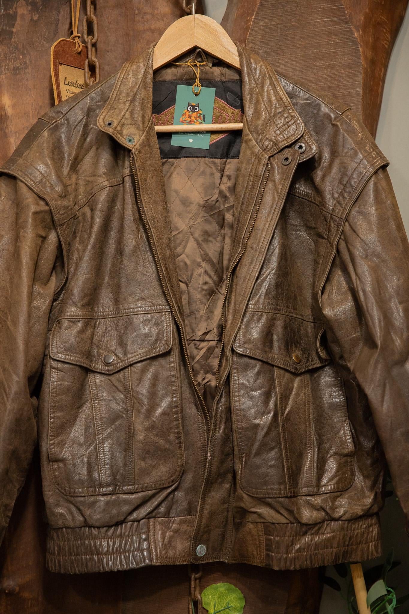 80's Brown Eskitme Bomber Deri Ceket