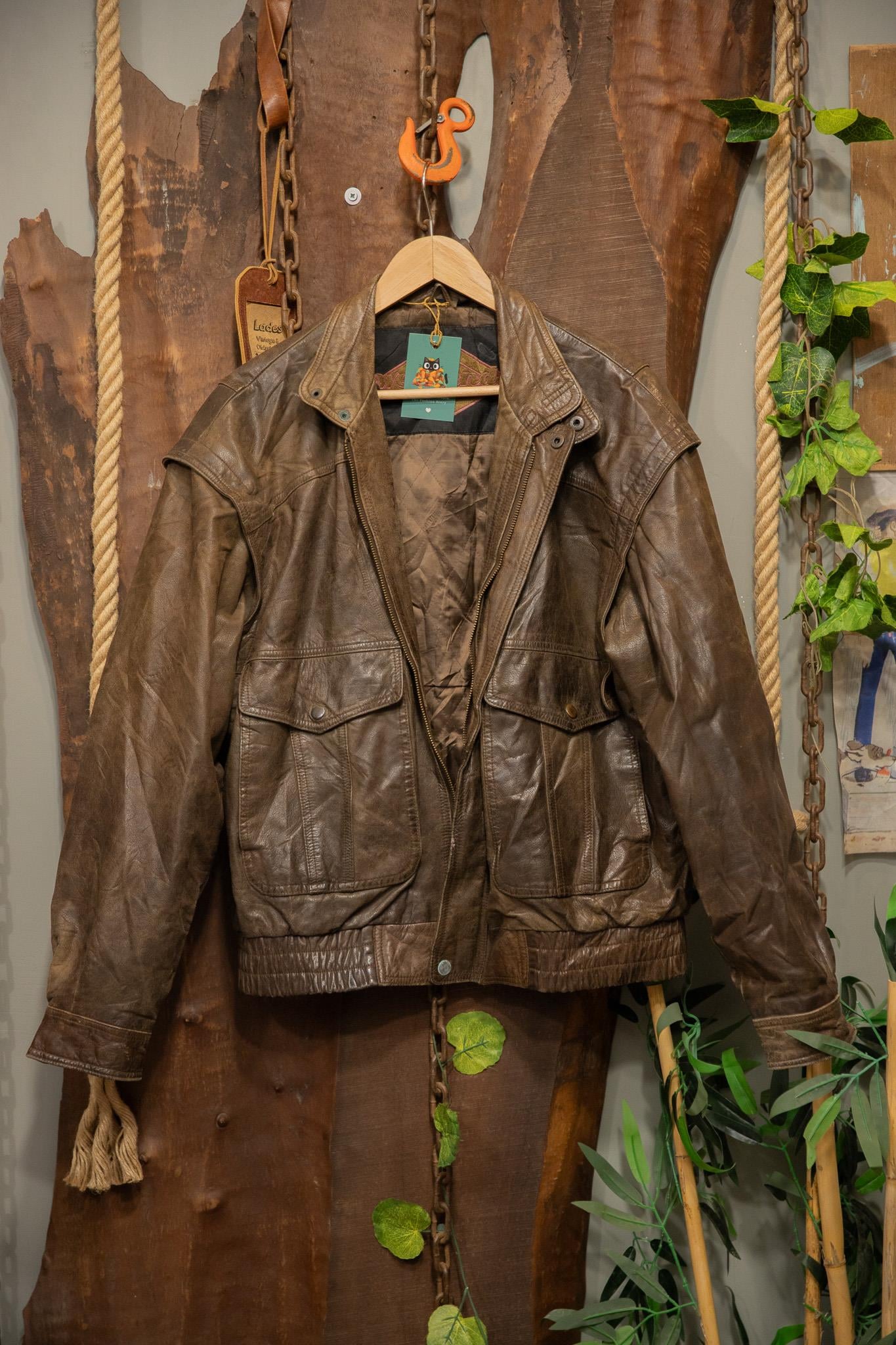80's Brown Eskitme Bomber Deri Ceket