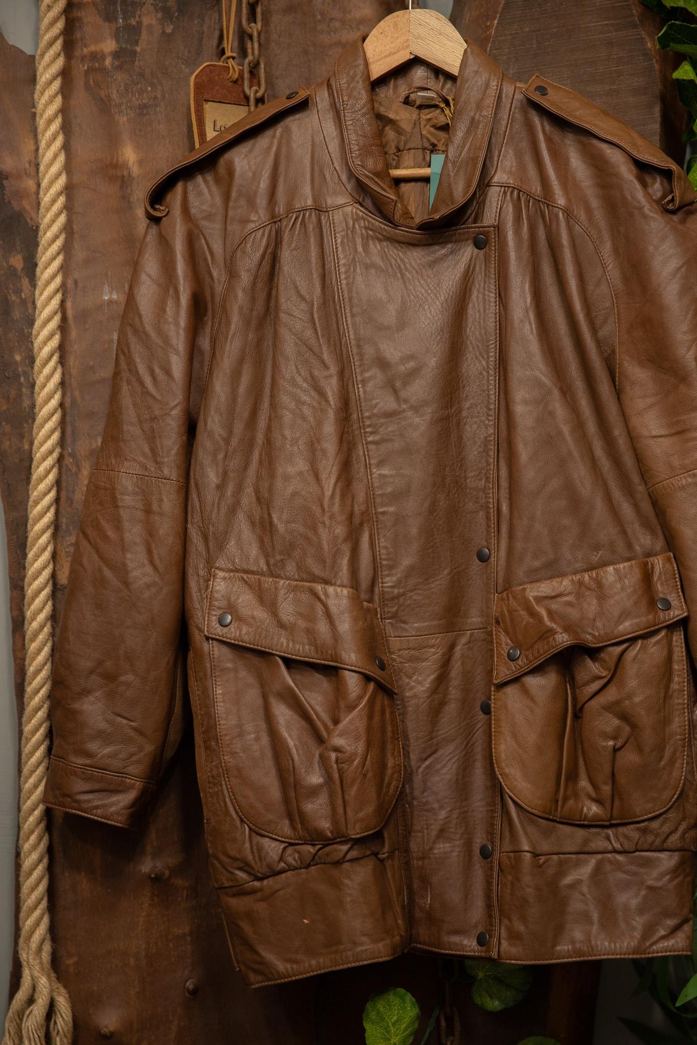 80's Brown Oversize Deri Ceket