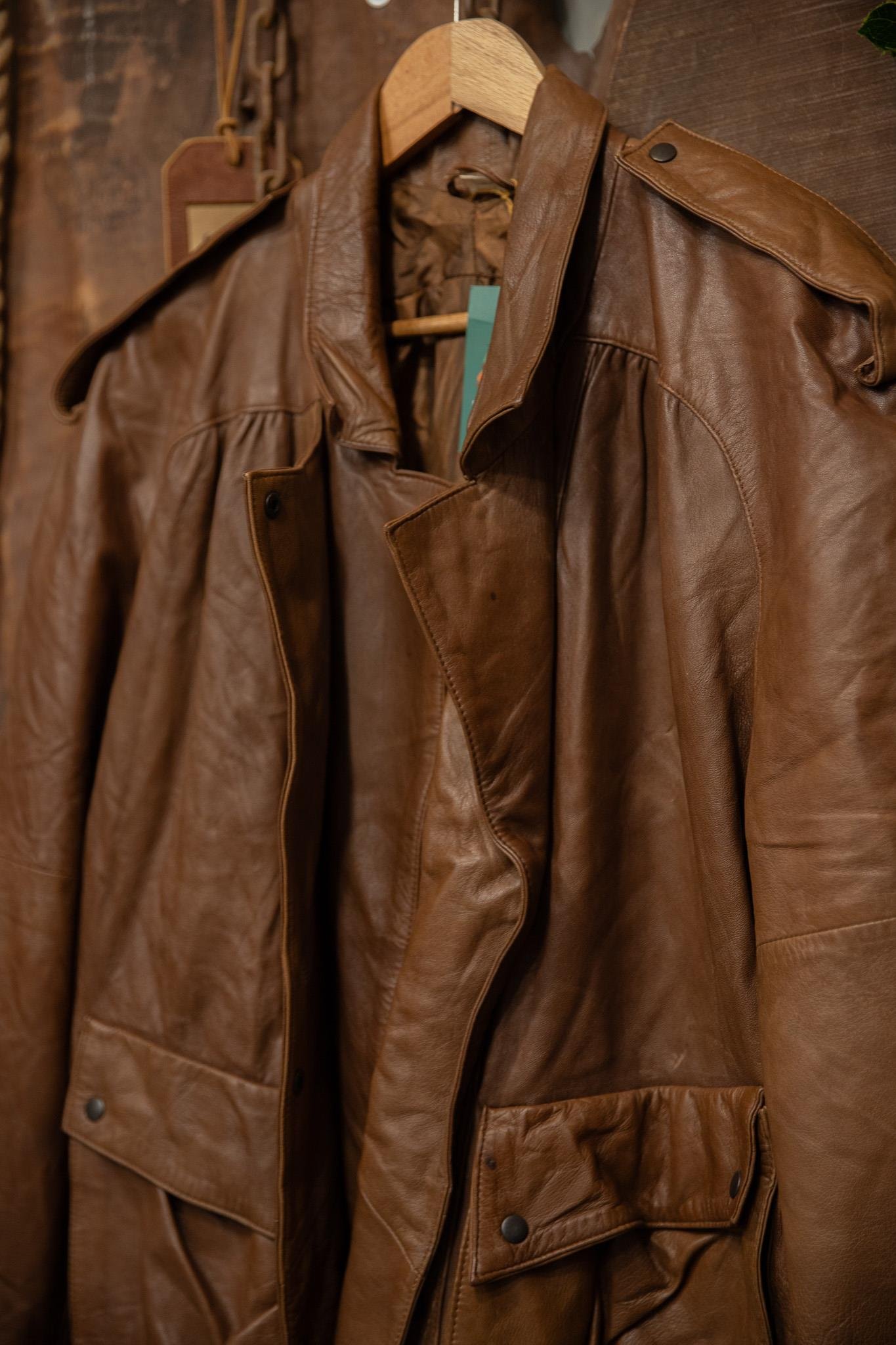 80's Brown Oversize Deri Ceket