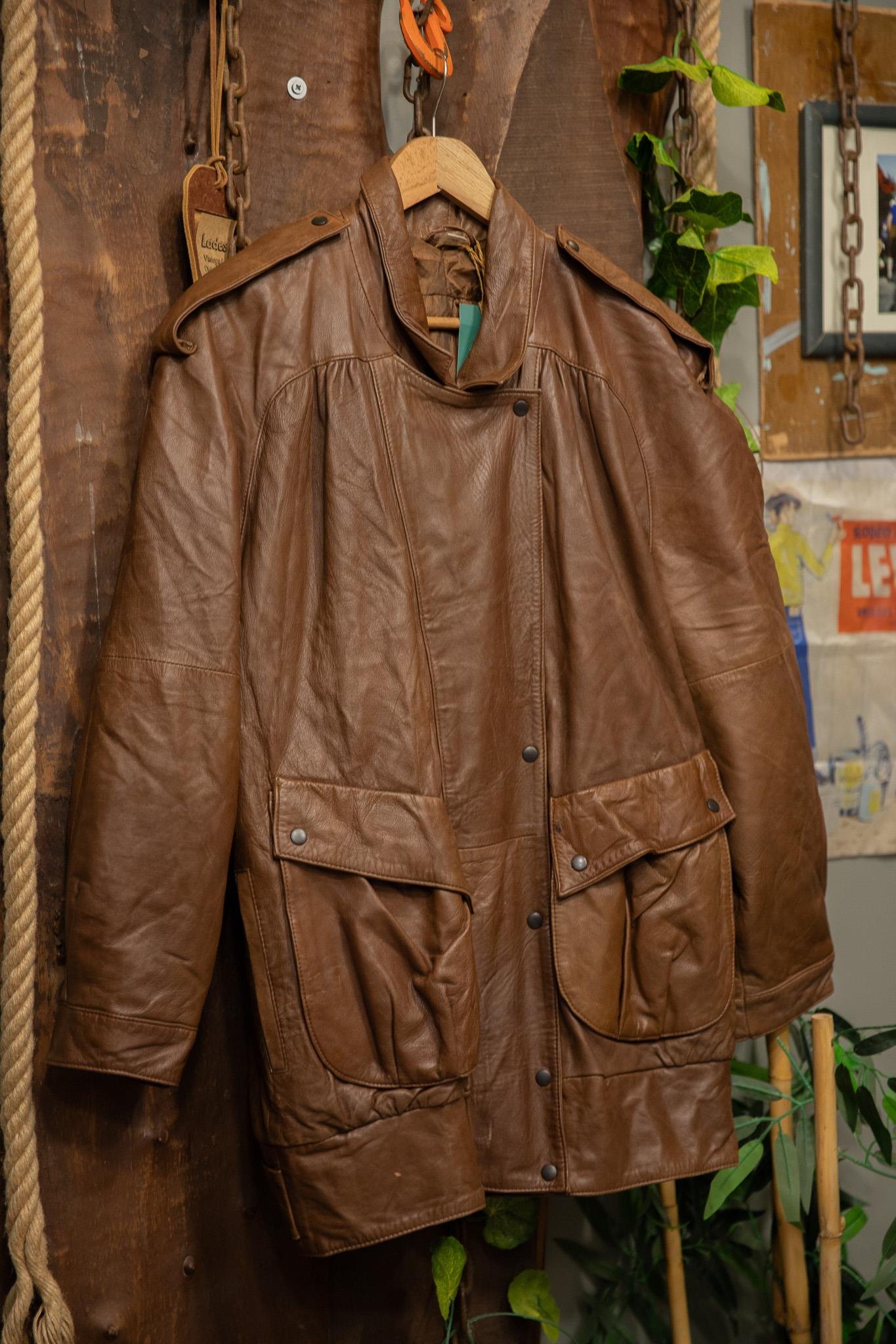 80's Brown Oversize Deri Ceket