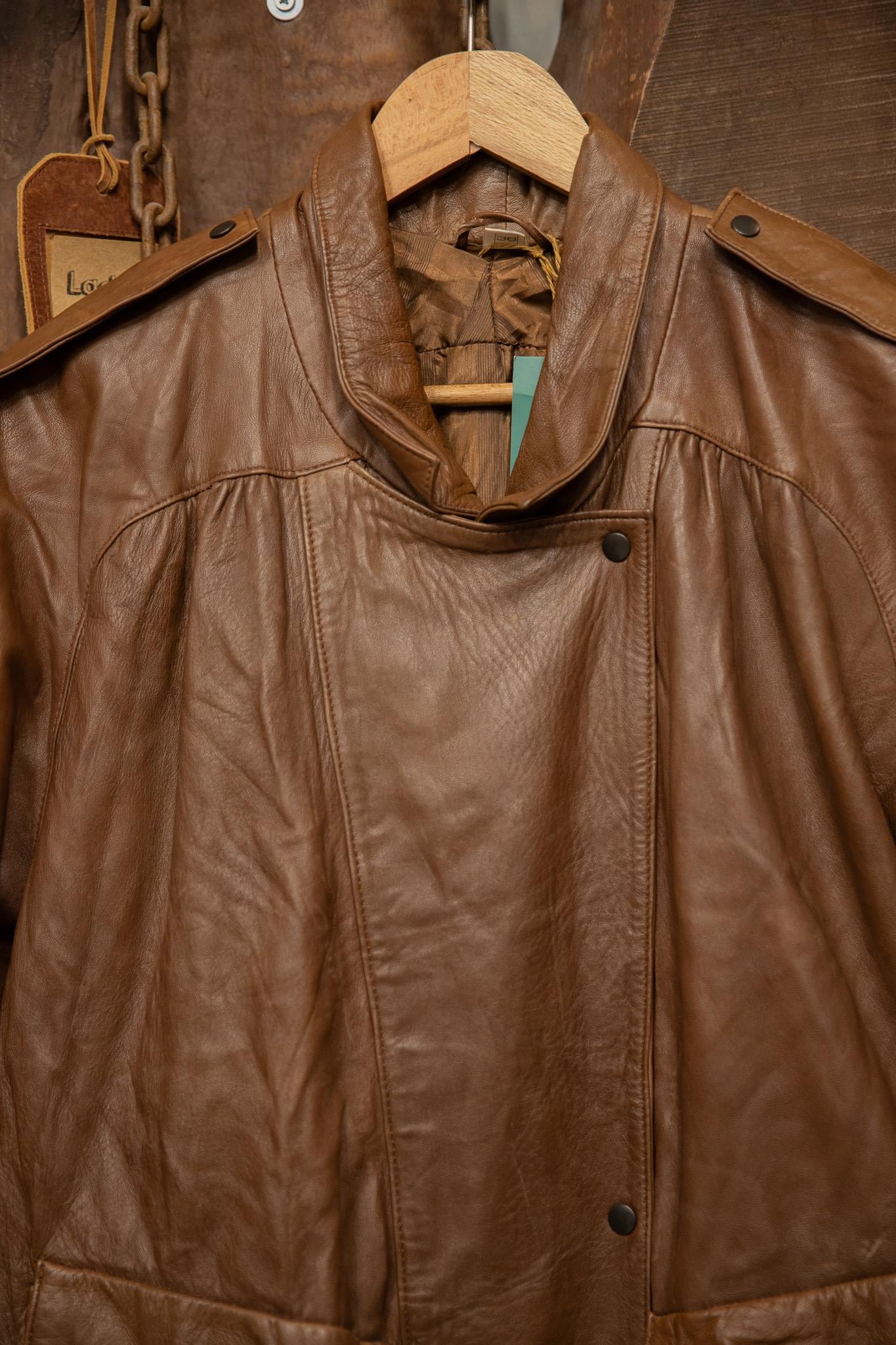 80's Brown Oversize Deri Ceket