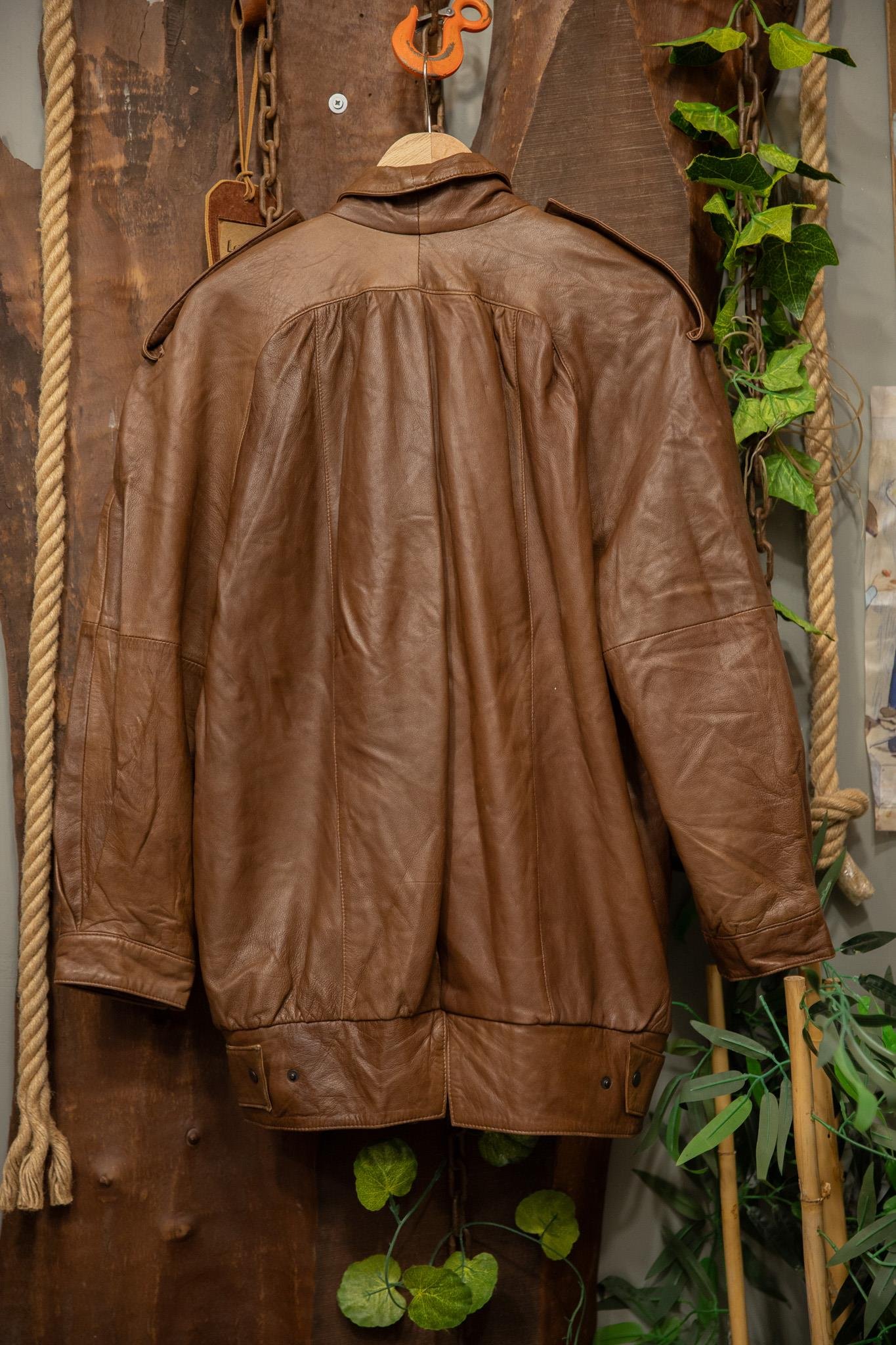 80's Brown Oversize Deri Ceket