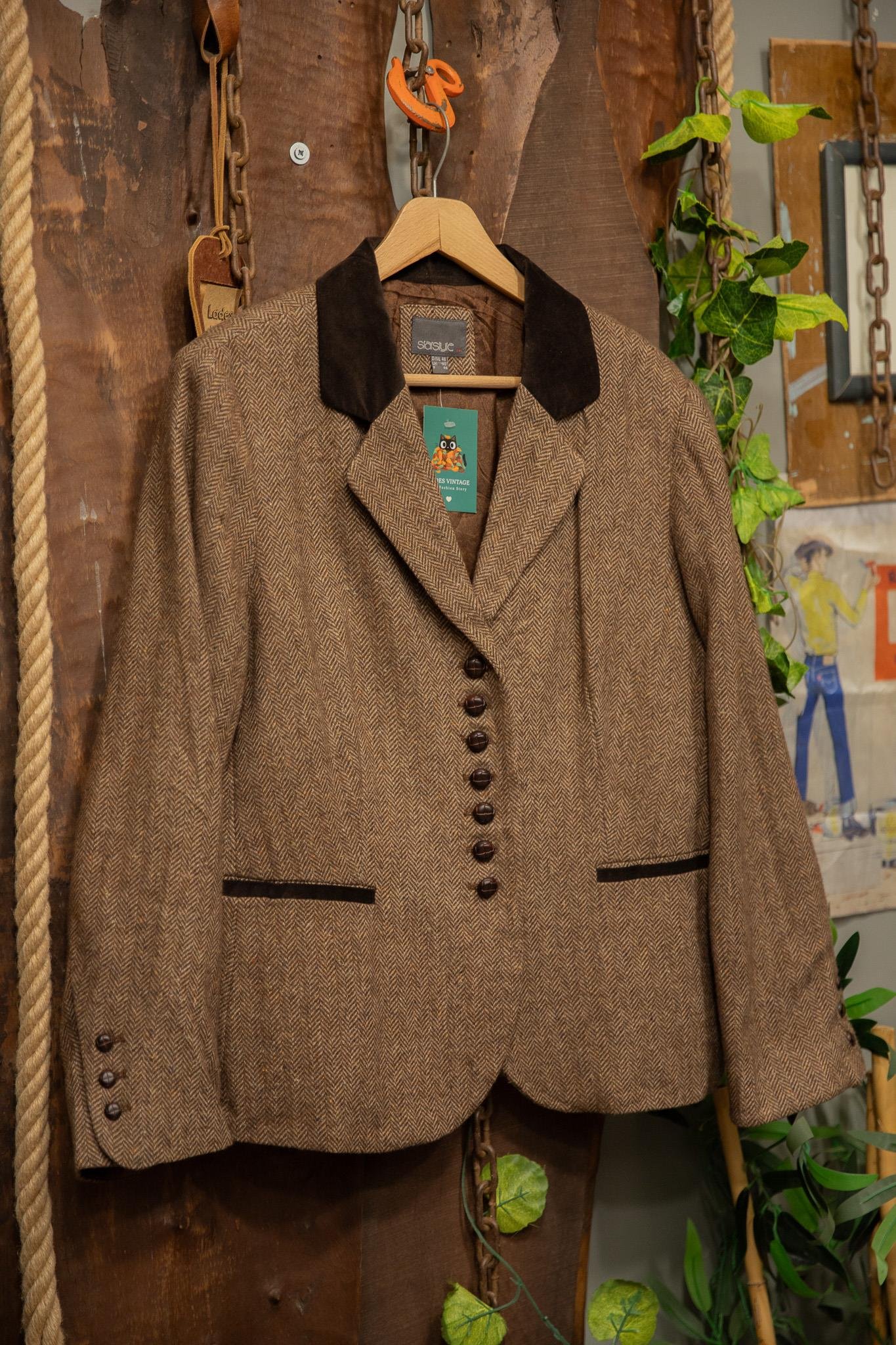 80's Brown Tweed Blazer Wool Ceket
