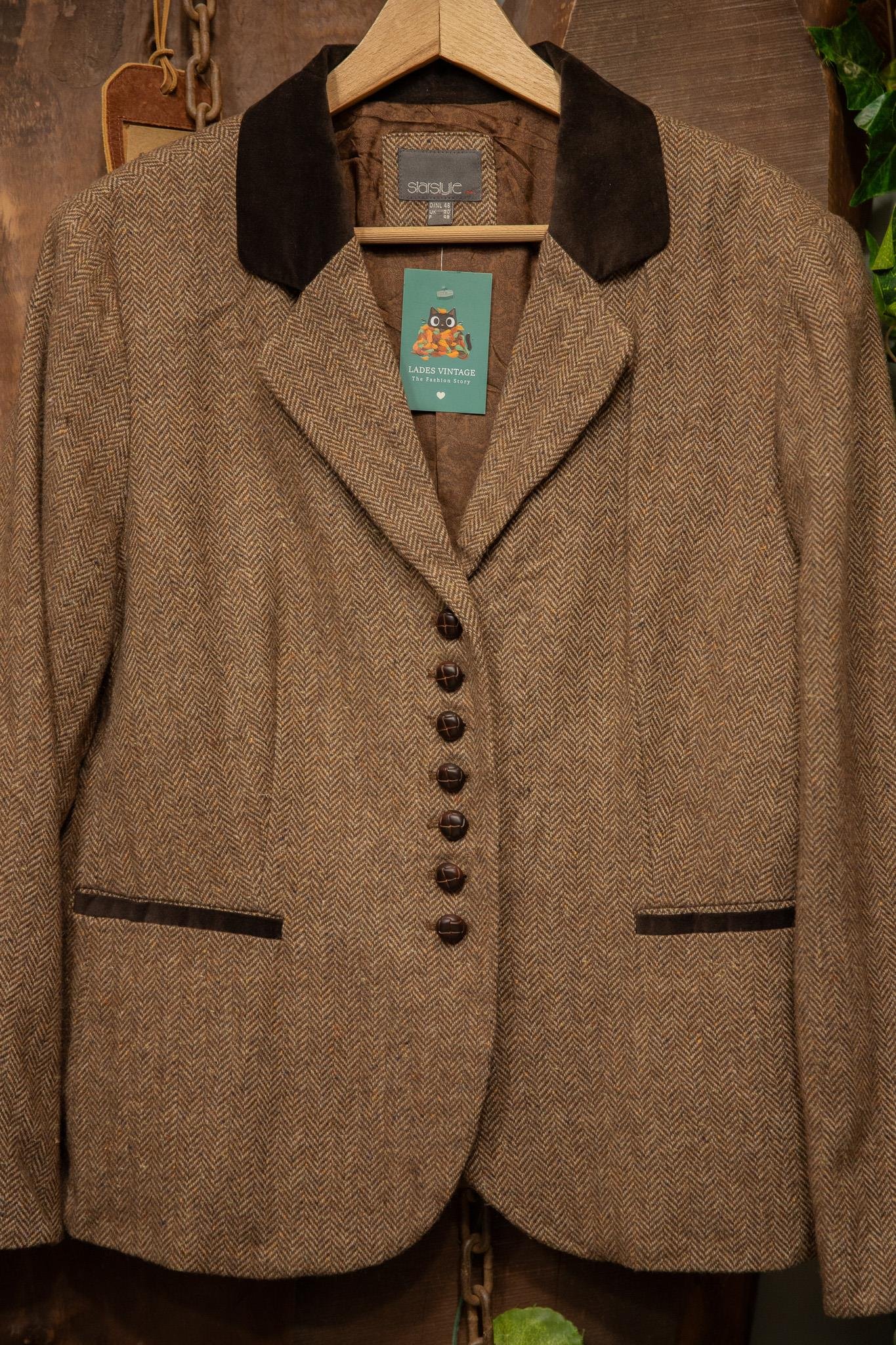 80's Brown Tweed Blazer Wool Ceket