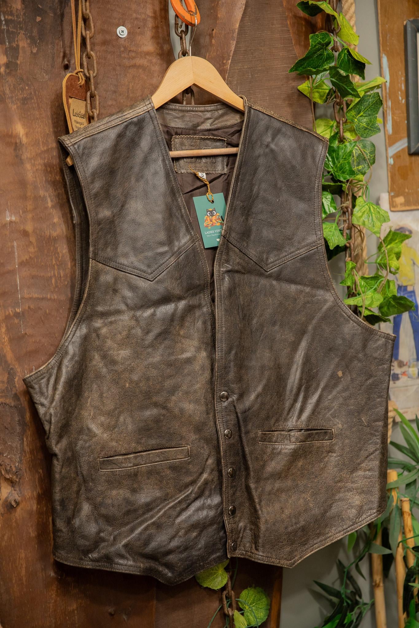 80s Eskitme Biker Deri Yelek