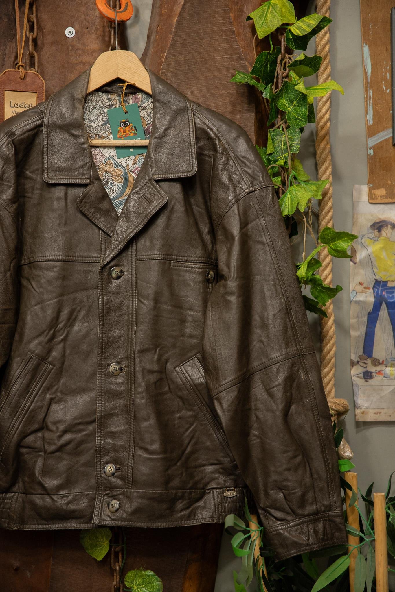 80s Eskitme Classic Oversize Bomber Deri Ceket