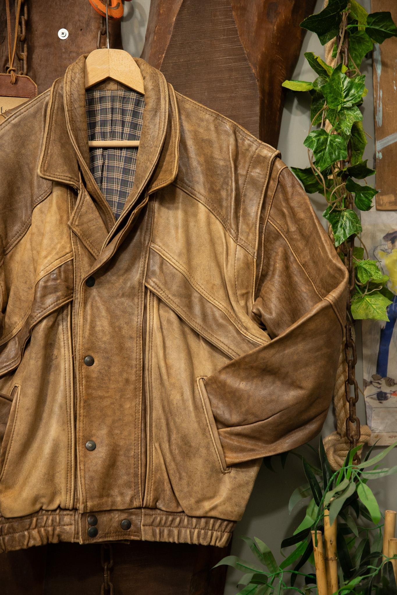 80's Eskitme Taba Bomber Deri Ceket