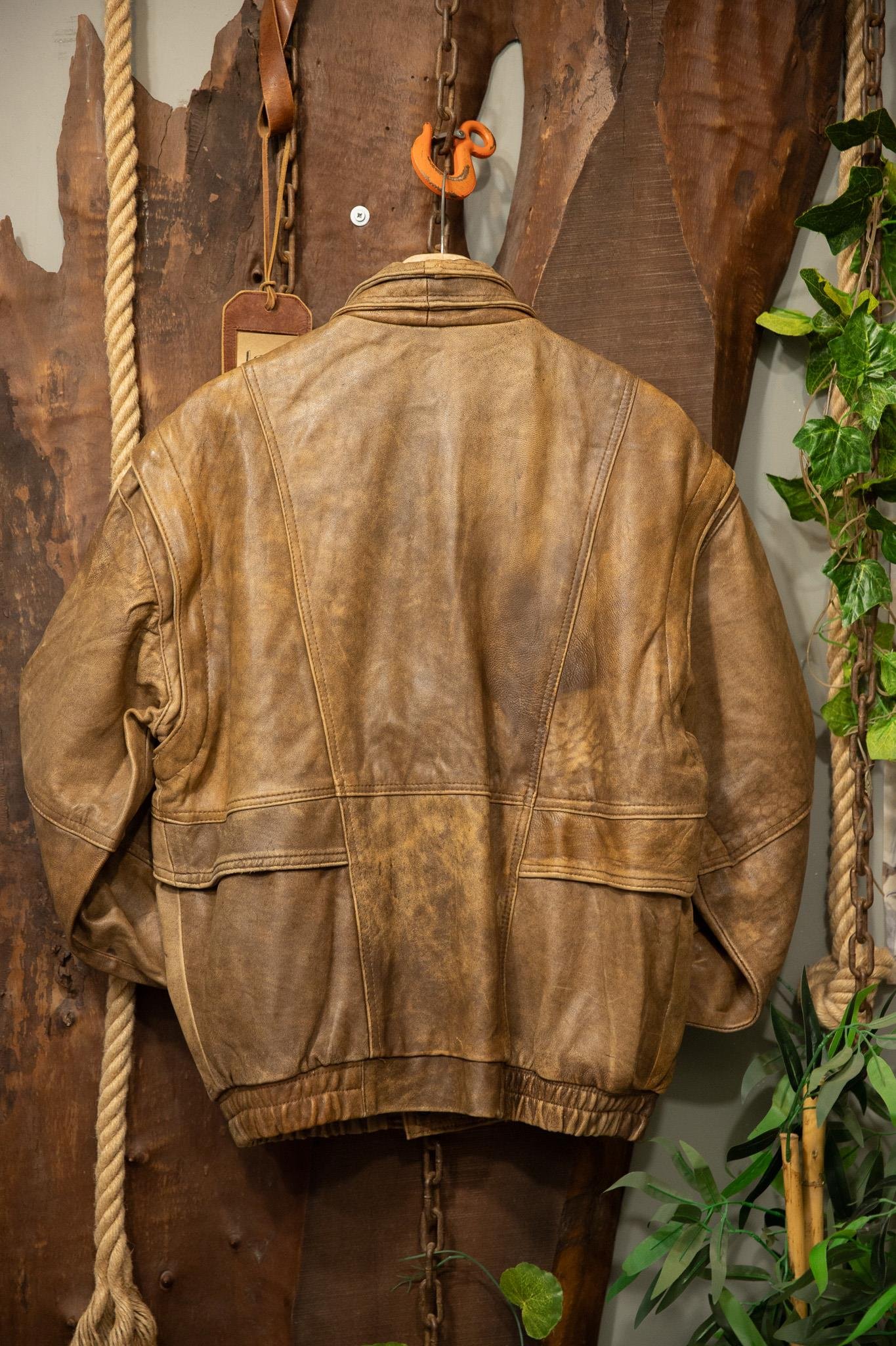 80's Eskitme Taba Bomber Deri Ceket