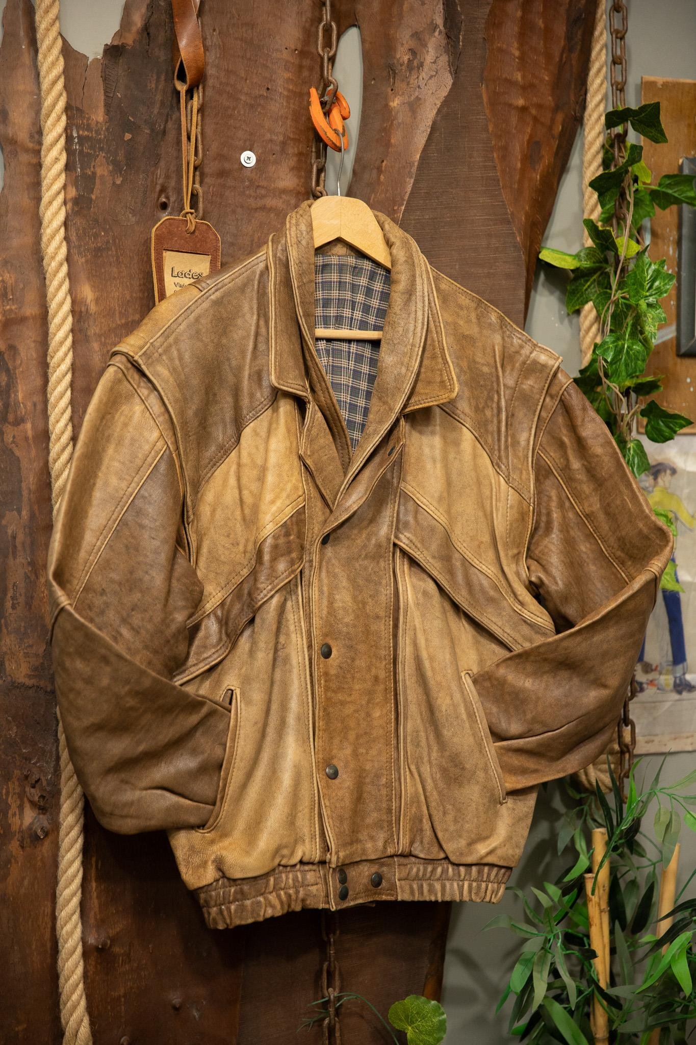 80's Eskitme Taba Bomber Deri Ceket