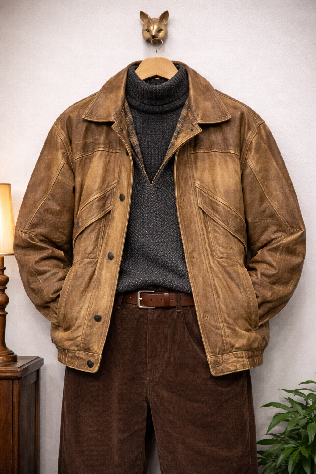 80's Eskitme Taba Bomber Deri Ceket