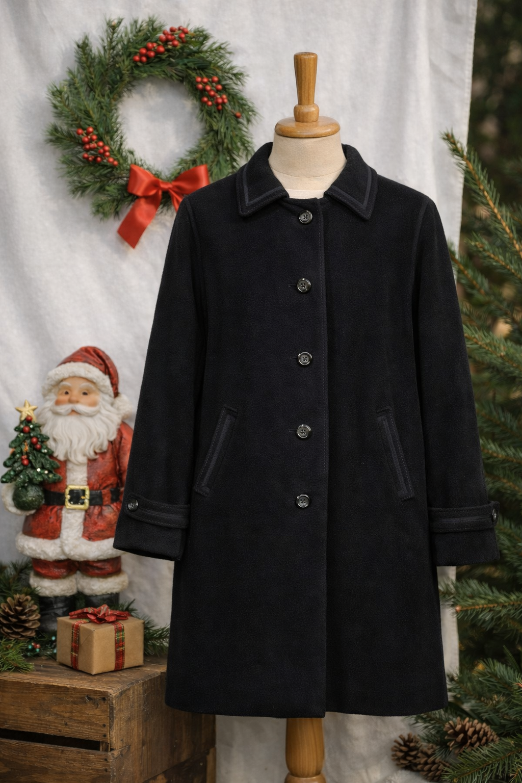 80's Navy Wool Oversize Kaşe Kaban